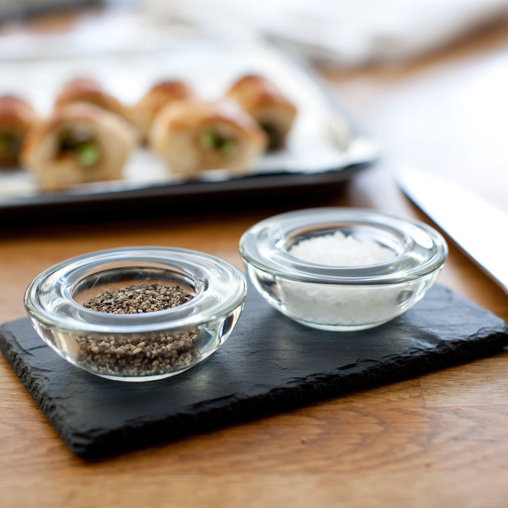 Just Slate Company Salt & Pepper Glass Pinch Pots on Slate Base