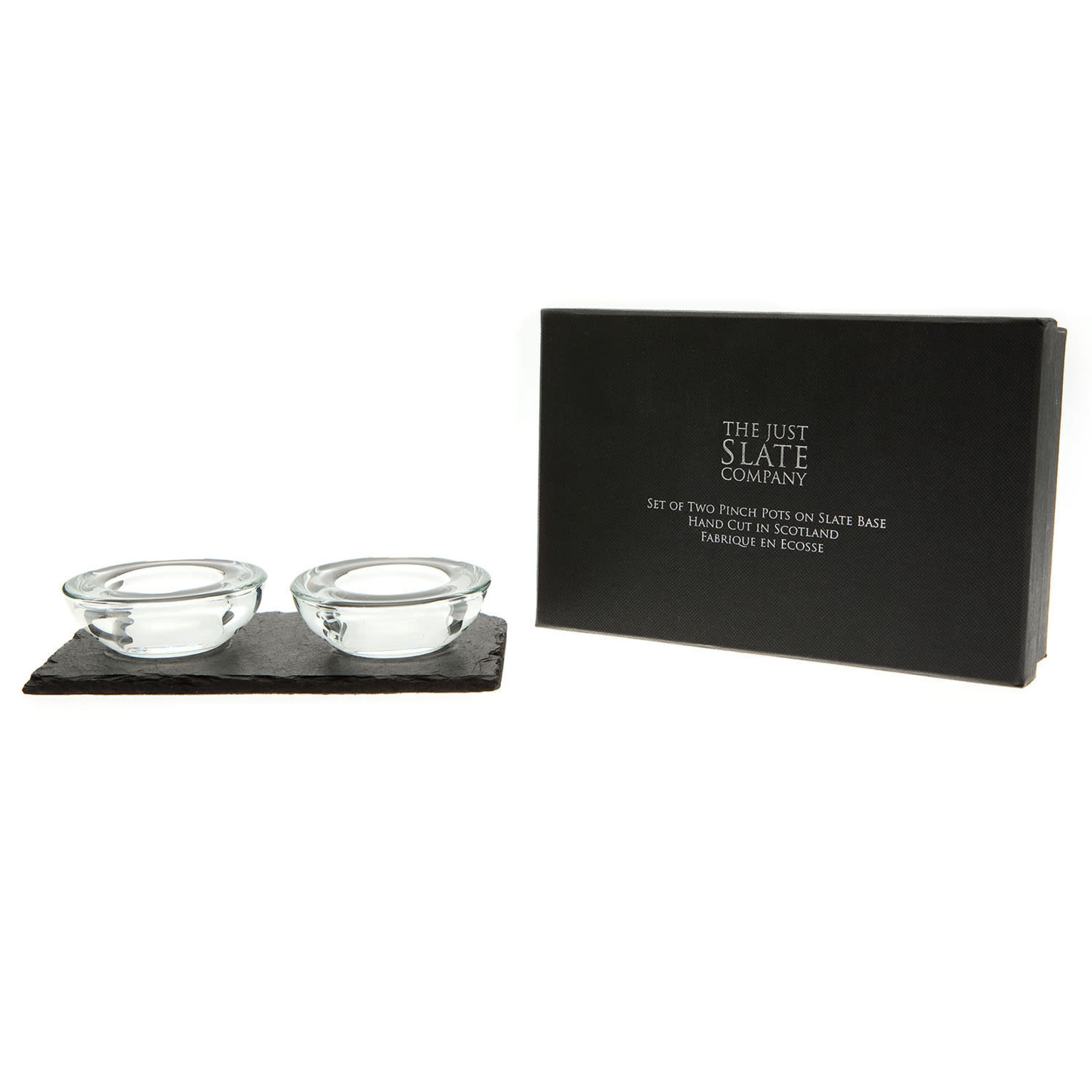 Just Slate Company Salt & Pepper Glass Pinch Pots on Slate Base