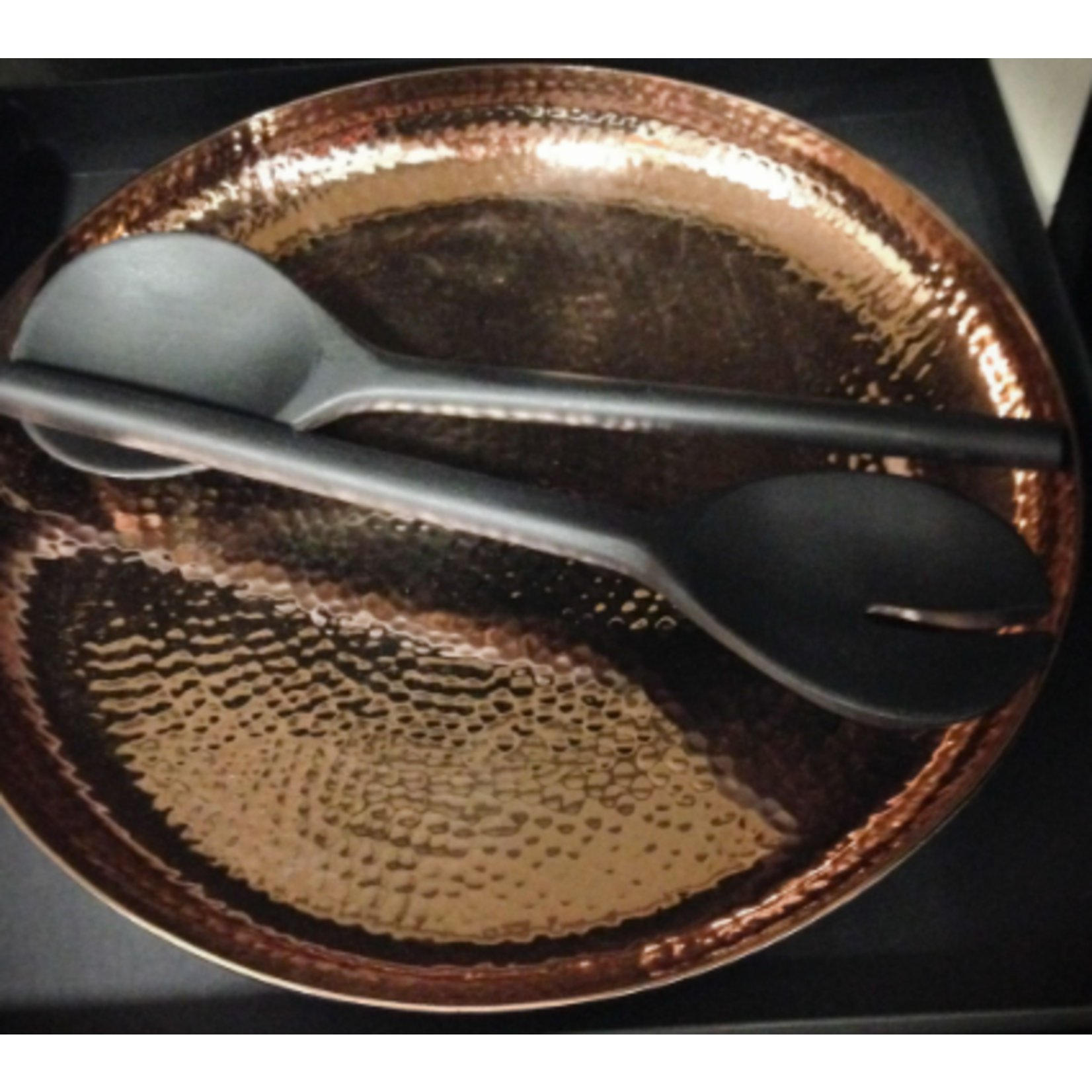 Just Slate Company Copper Serving Bowl with Black Wooden Serving Spoons