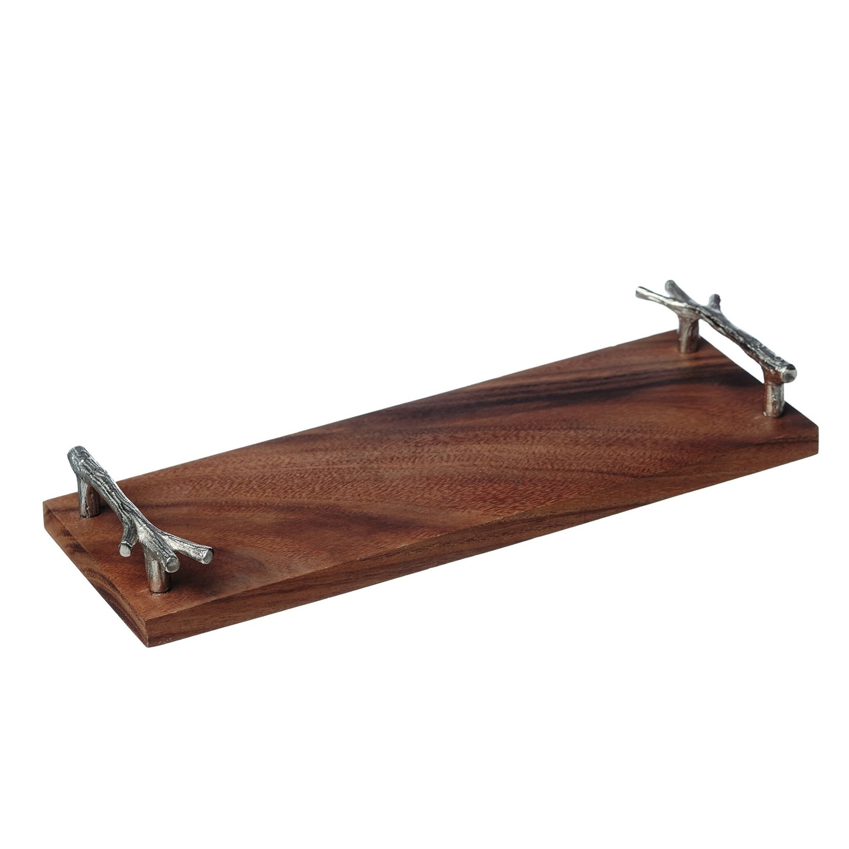 Just Slate Company Acacia Wood Serving Tray with Stainless Steel Branch Handles