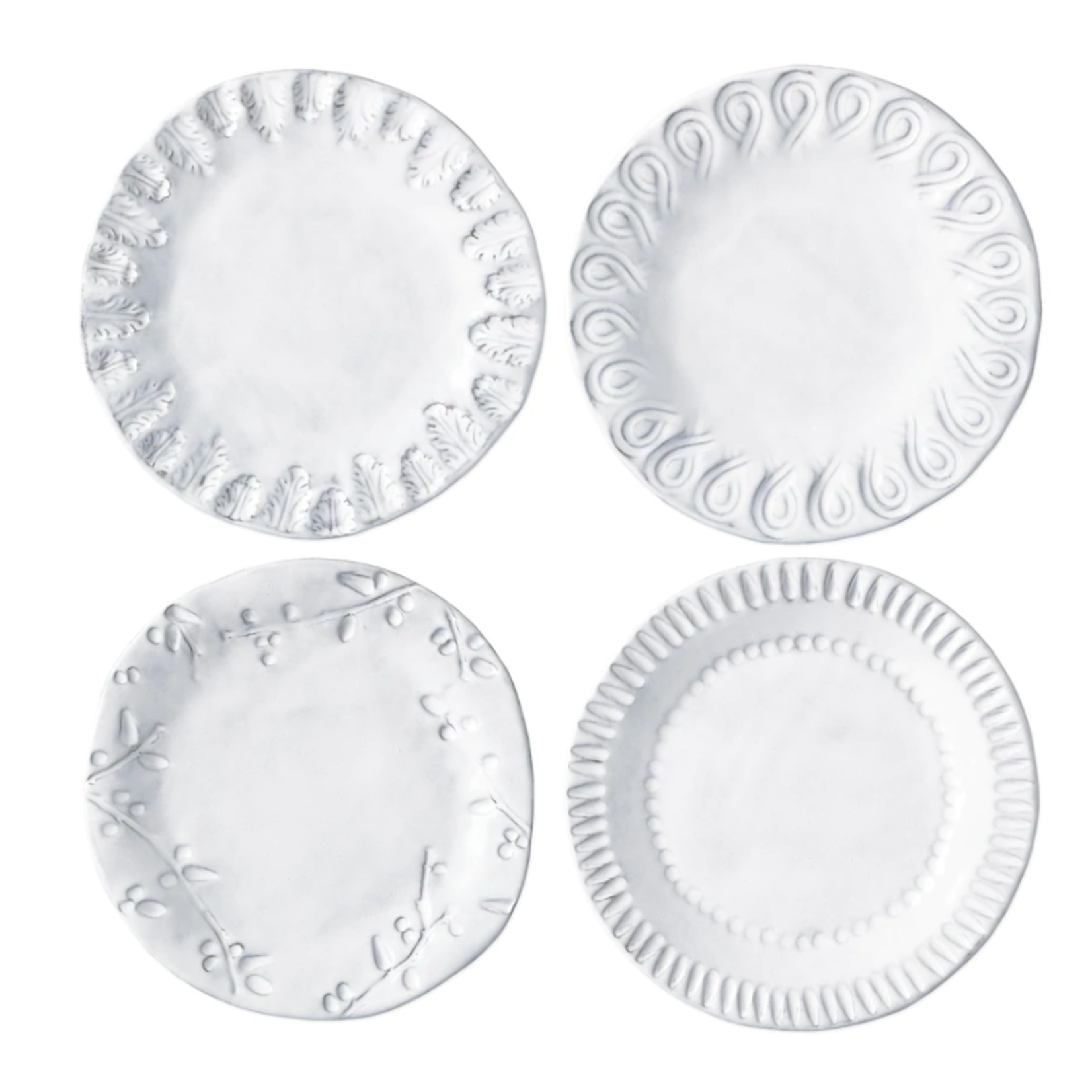 Vietri Incanto Assorted White Canape Dessert Plates - Set of 4