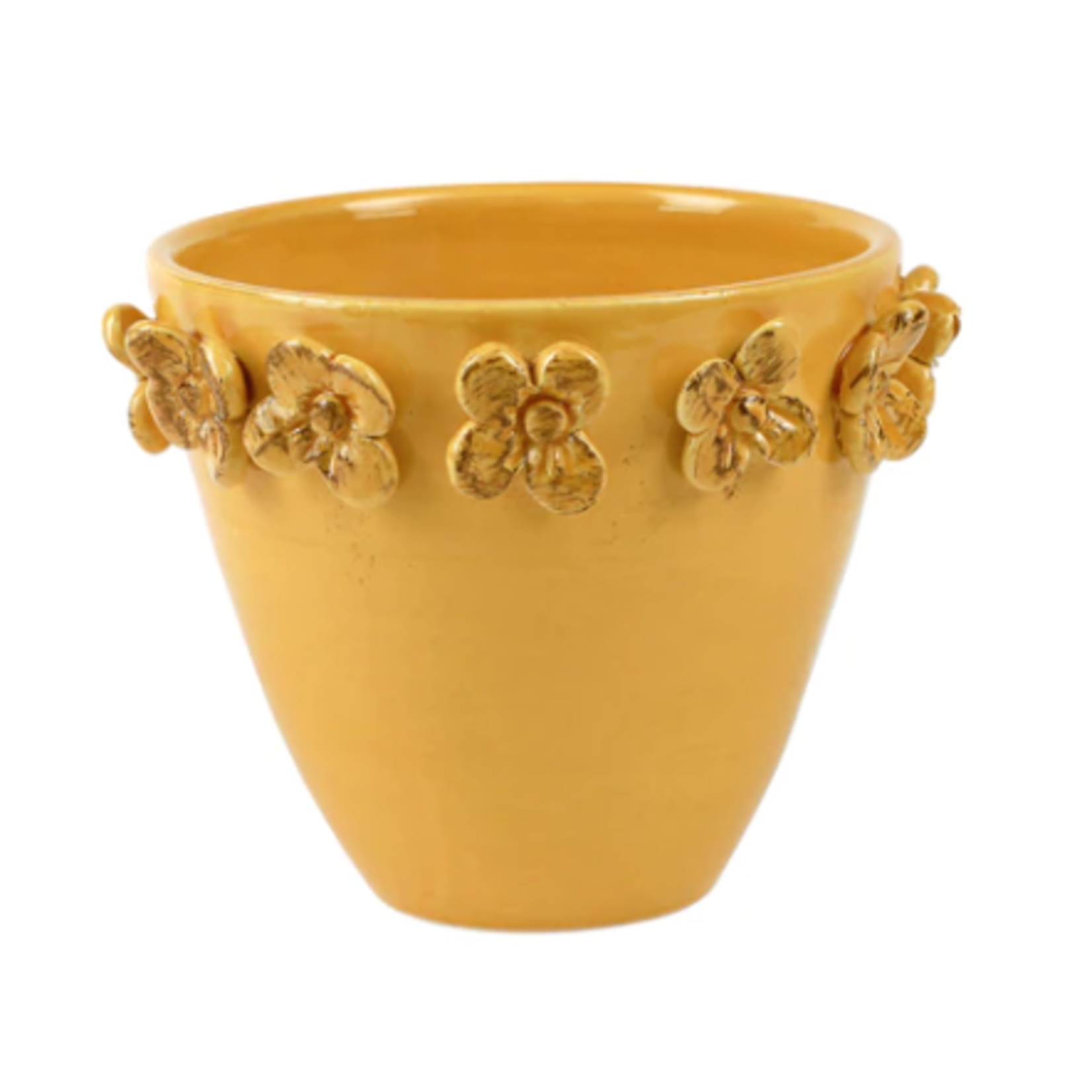 Vietri Rustic Garden Amber Ceramic Cachepot - Small 6.25" x 5"