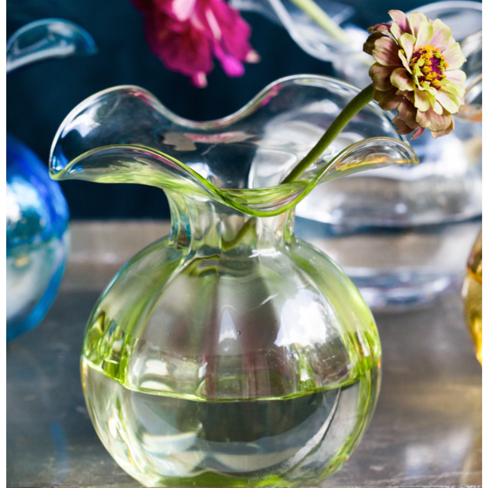Vietri Hibiscus Glass Green Bud Vase
