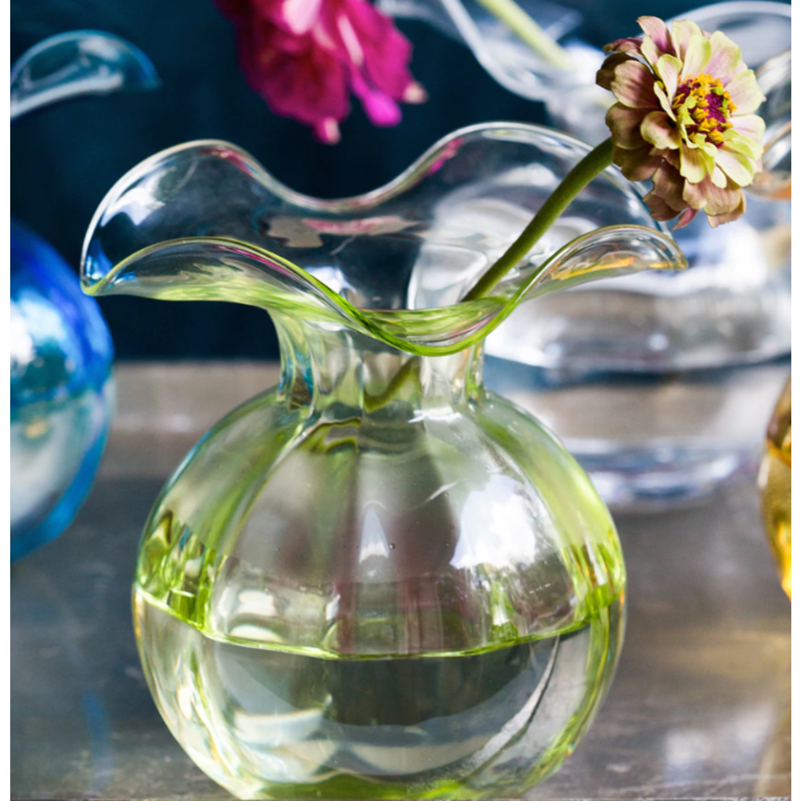 Vietri Hibiscus Mouth-Blown Glass Green Bud Vase