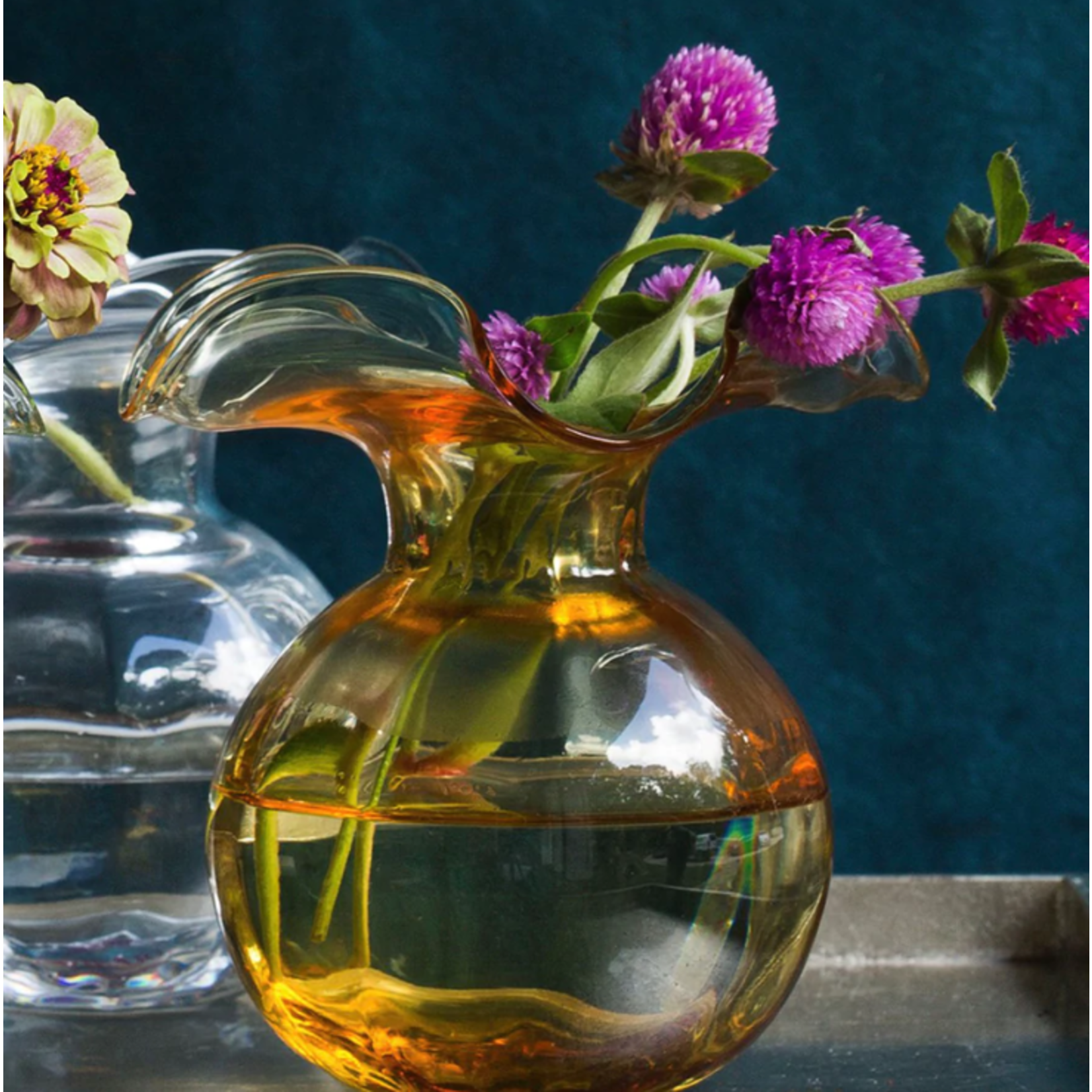 Vietri Hibiscus Glass Amber Bud Vase