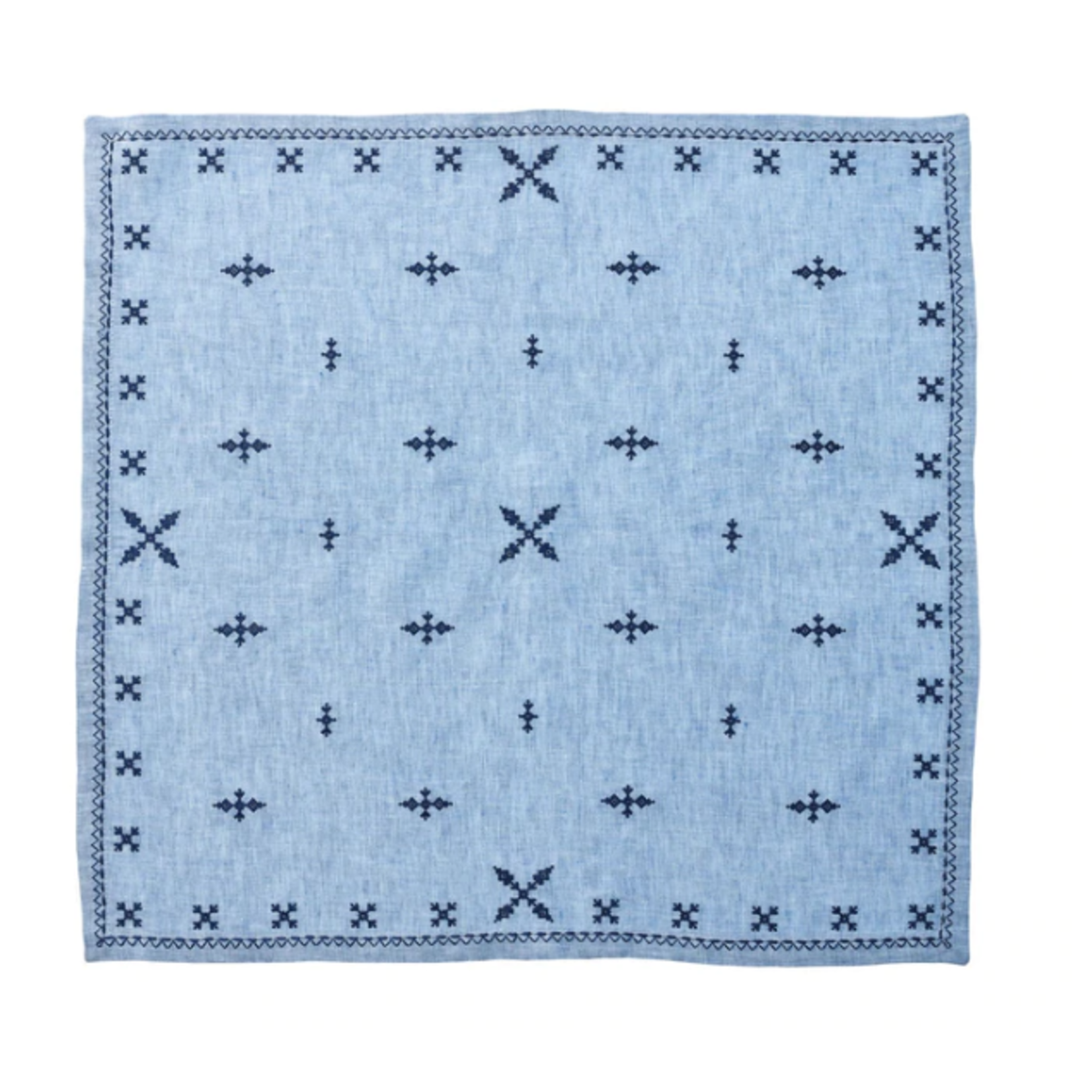 Kim Seybert Fez Embroidered Periwinkle & Navy Linen Napkin