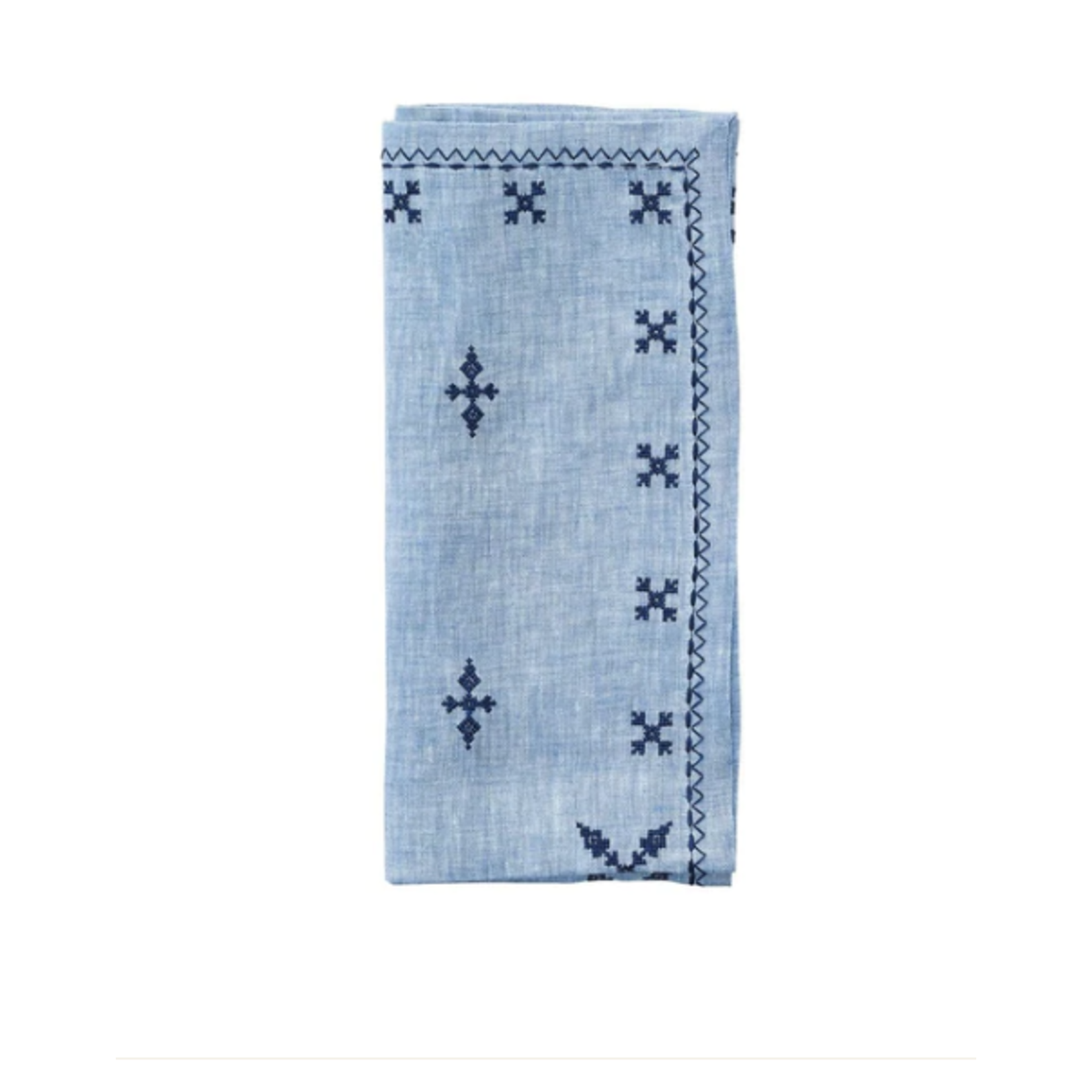 Kim Seybert Fez Embroidered Periwinkle & Navy Linen Napkin