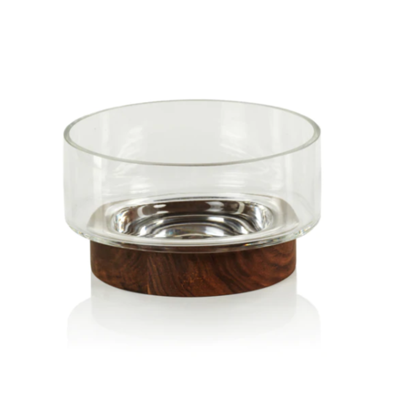 Zodax Glass Bowl on Walnut Wood Base Small