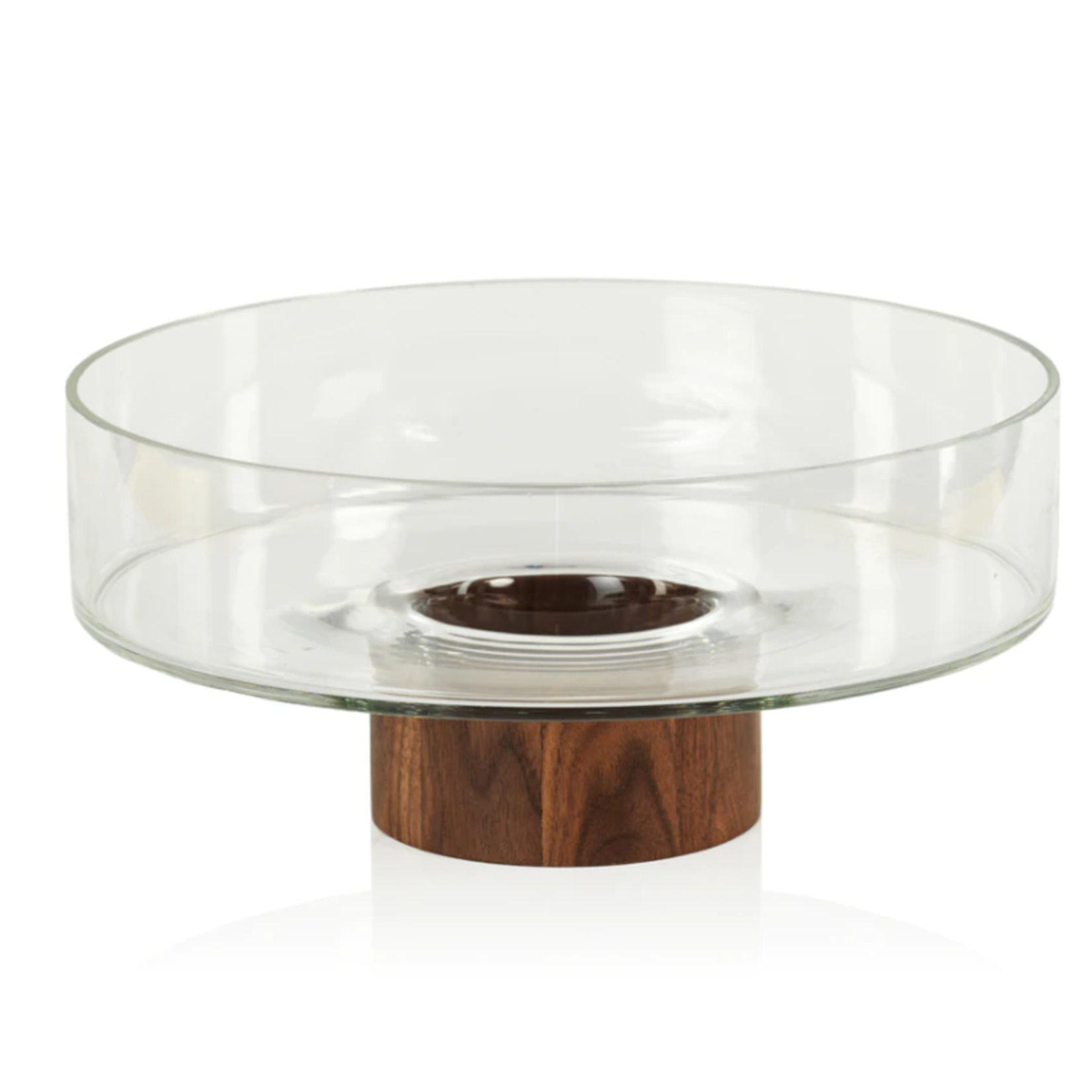 Zodax Glass Bowl On Walnut Wood Base Large