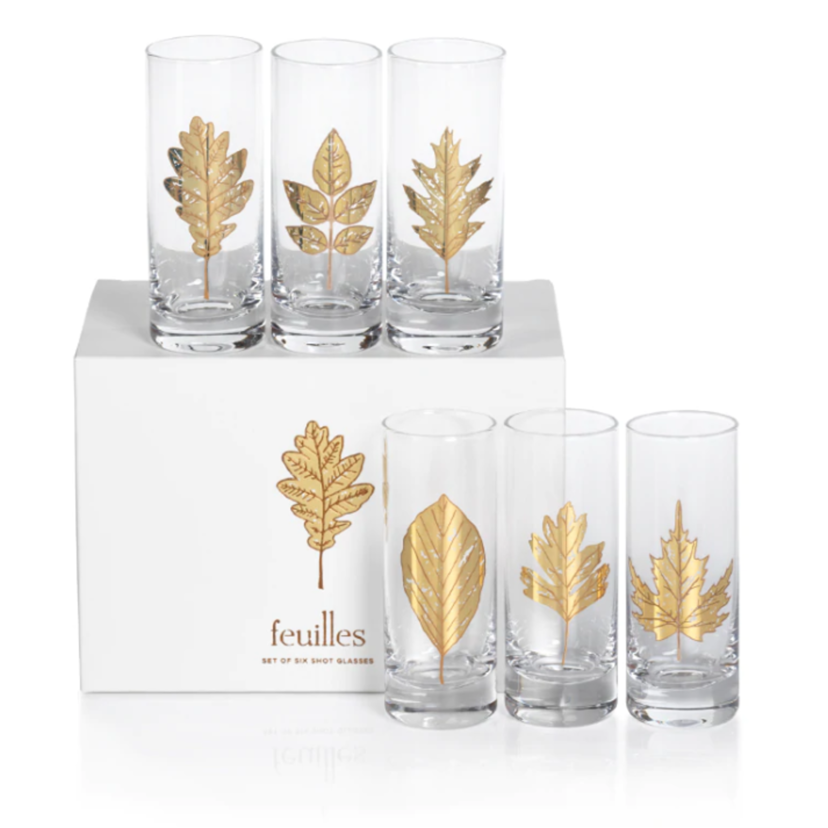 Zodax Feuilles Gold Leaf Shot Glass Set of 6