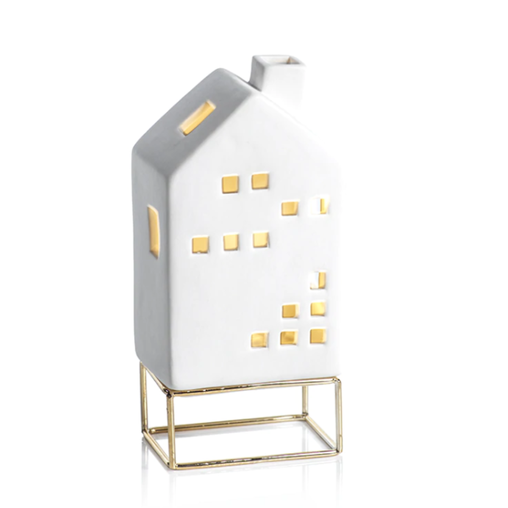 Zodax LED Ceramic House on Gold Metal Base Medium