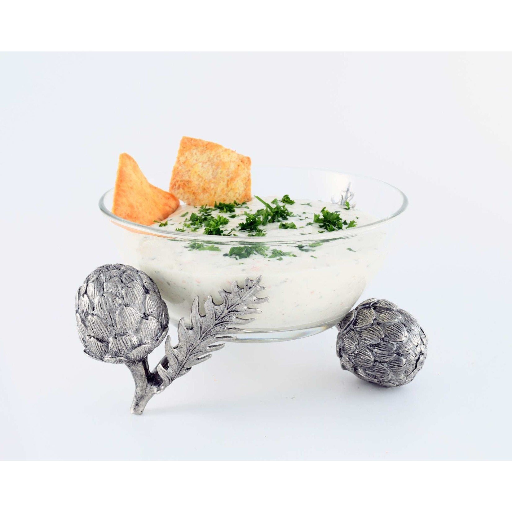 Vagabond House Artichoke Pewter & Glass Dip Bowl