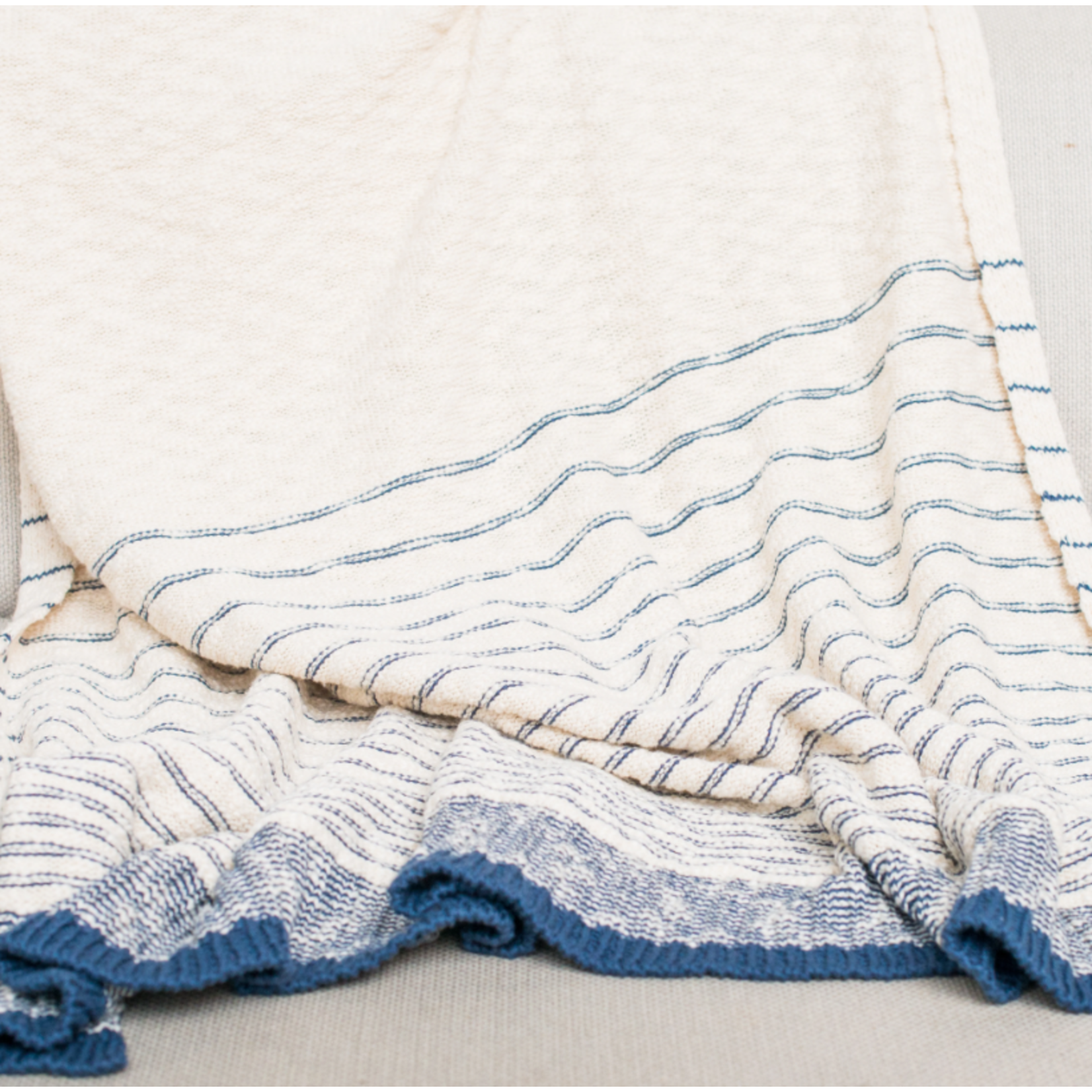 Darzzi LLC Casa Cotton Throw Blanket - Natural/Midnight Blue