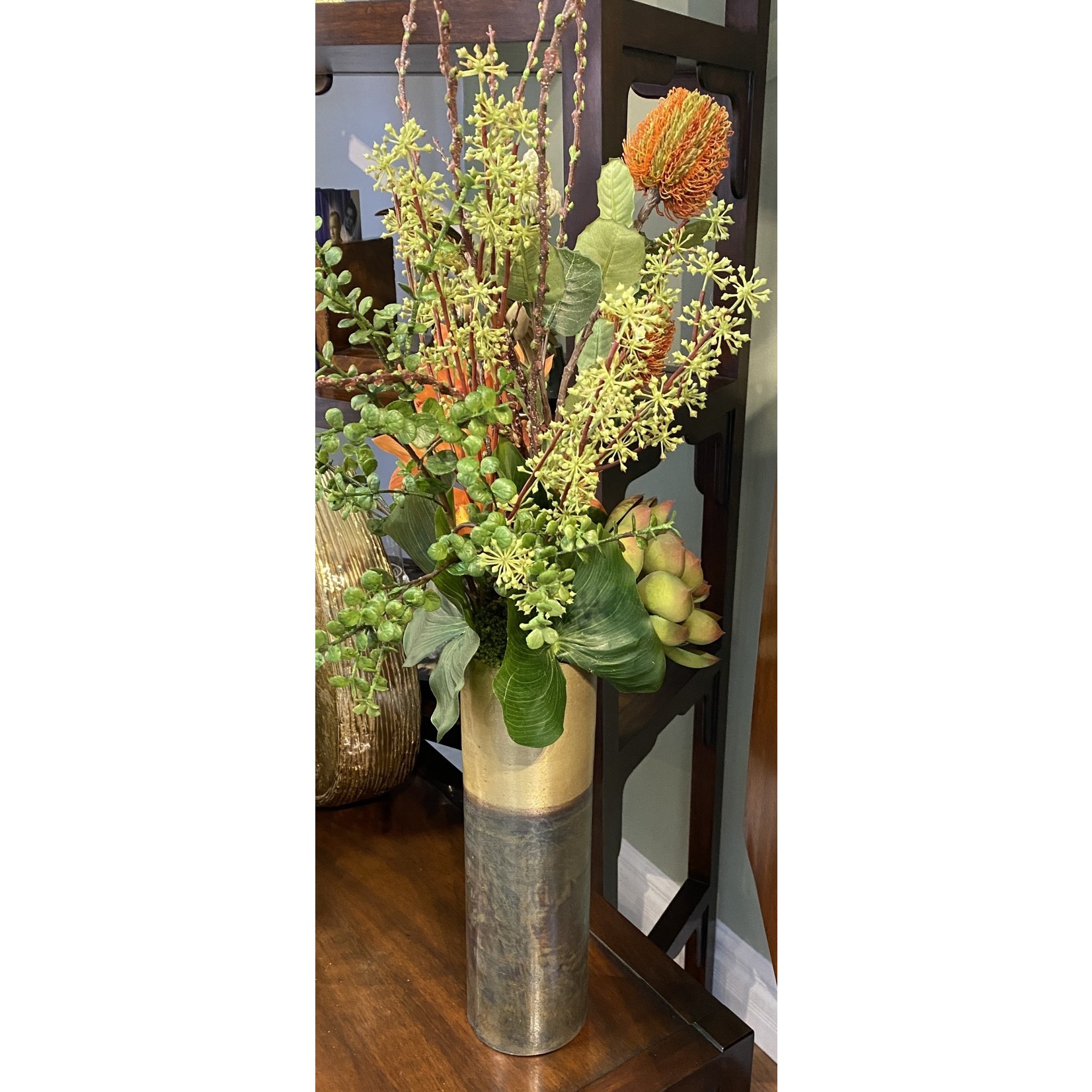 The Ivy Guild Cymbidium Protea Arrangement in Brass Vase