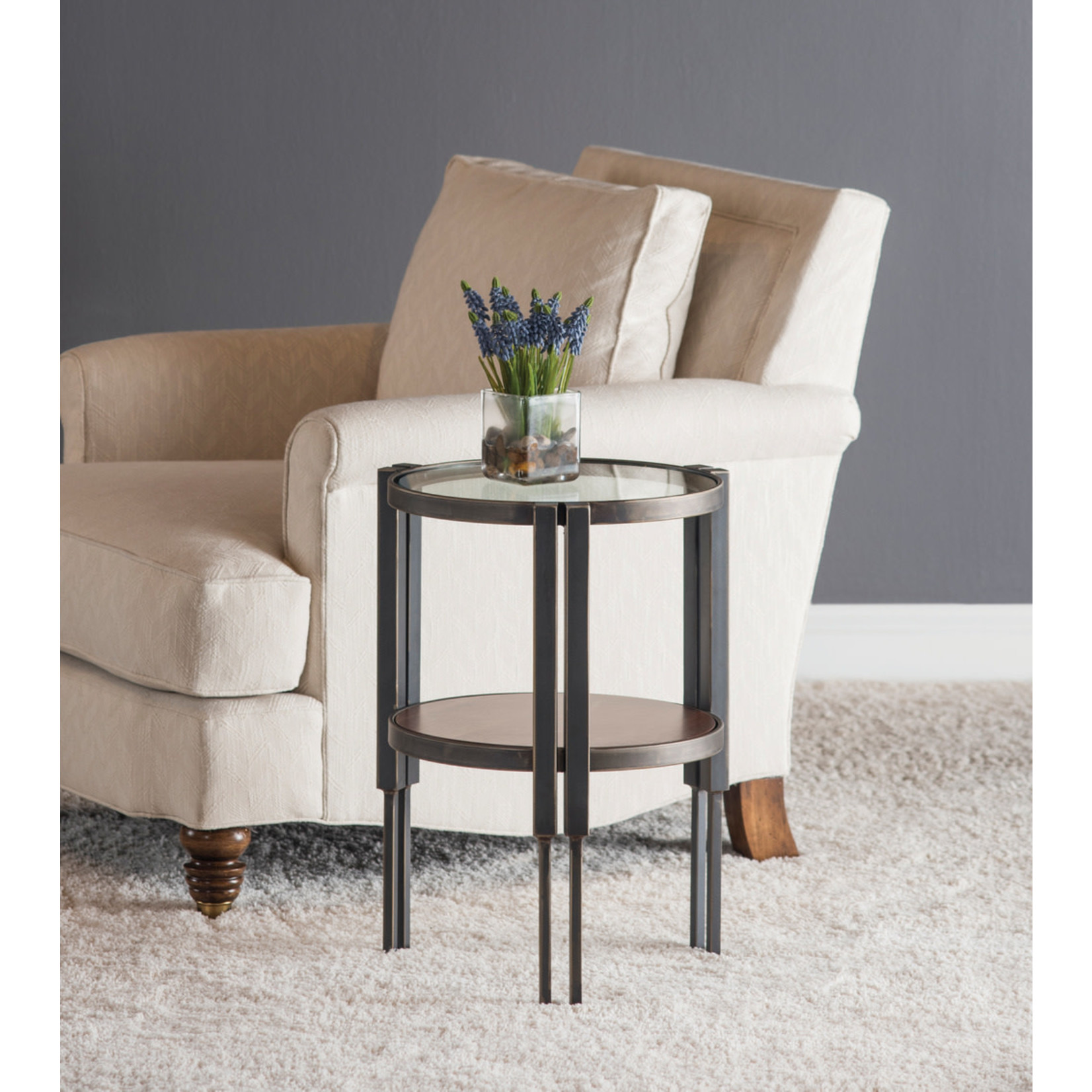 Charleston Forge Crawford Drink Table with Marrone Antico Finish & Gold Fleck Glass Top