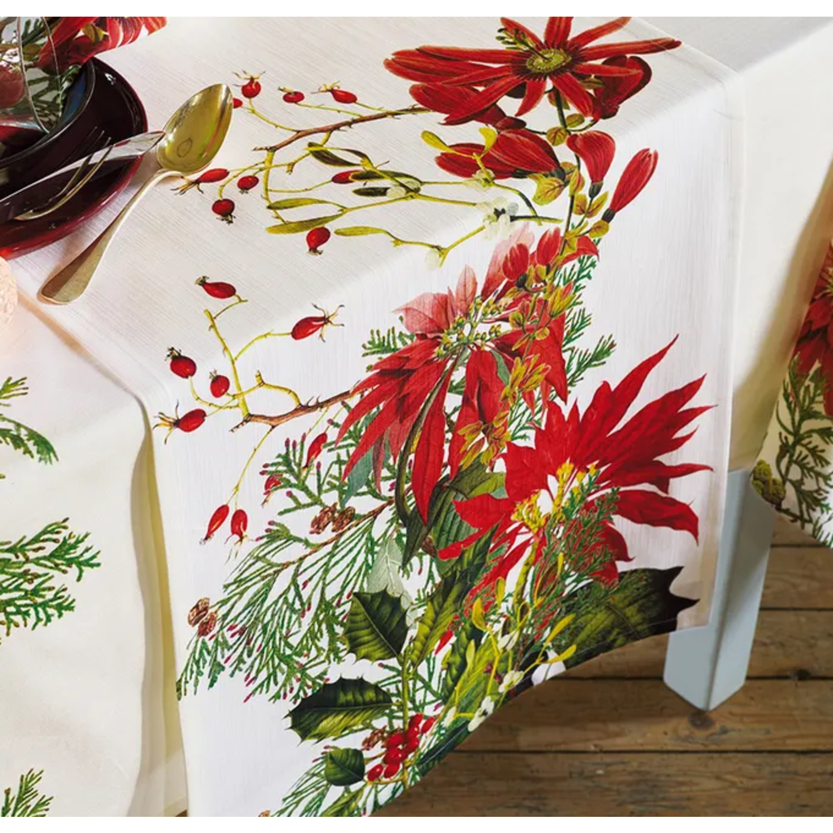 Garnier Thiebaut Poinsettias Holiday Cotton Table Runner