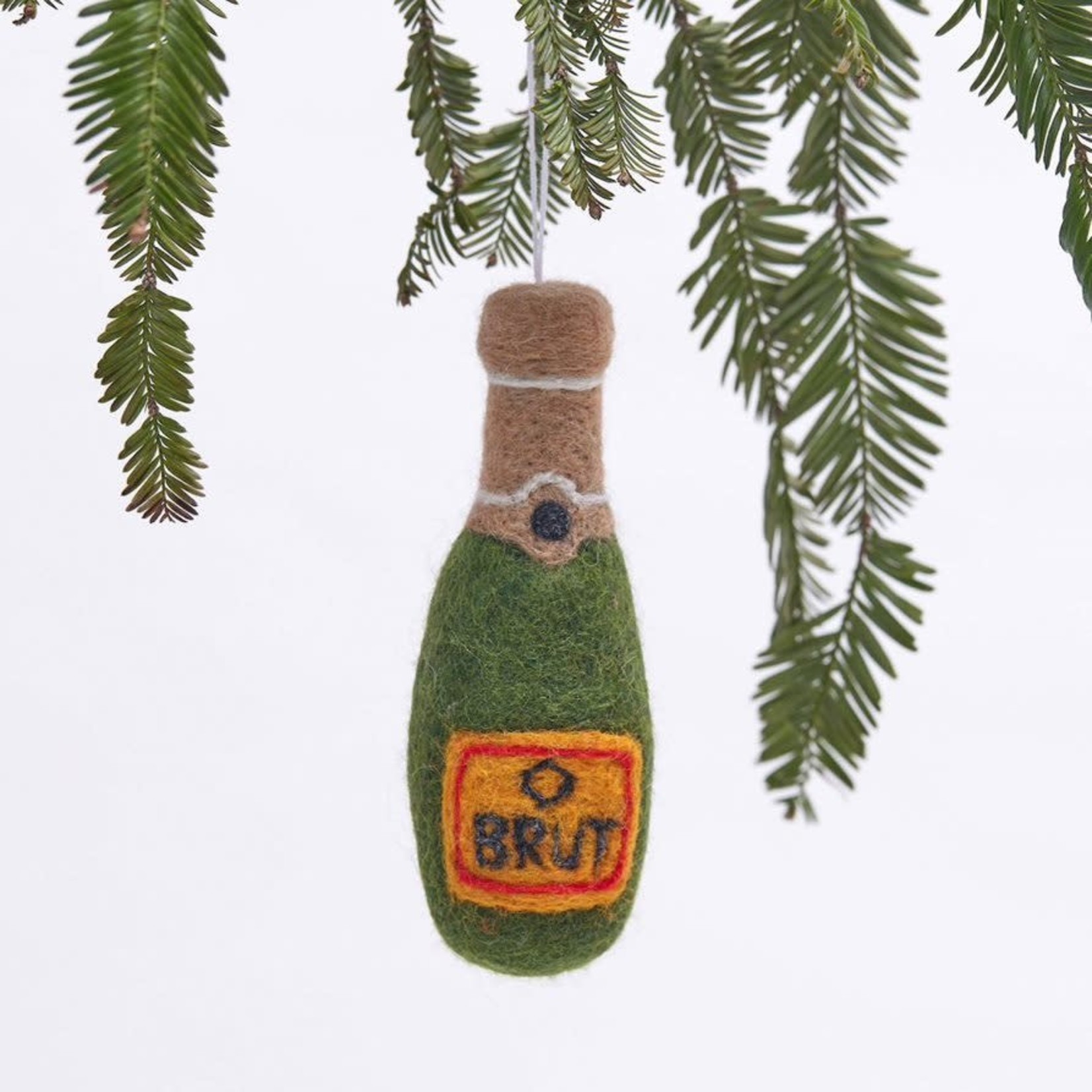 Rockflowerpaper Green Champagne Bottle Handmade Felt Ornament