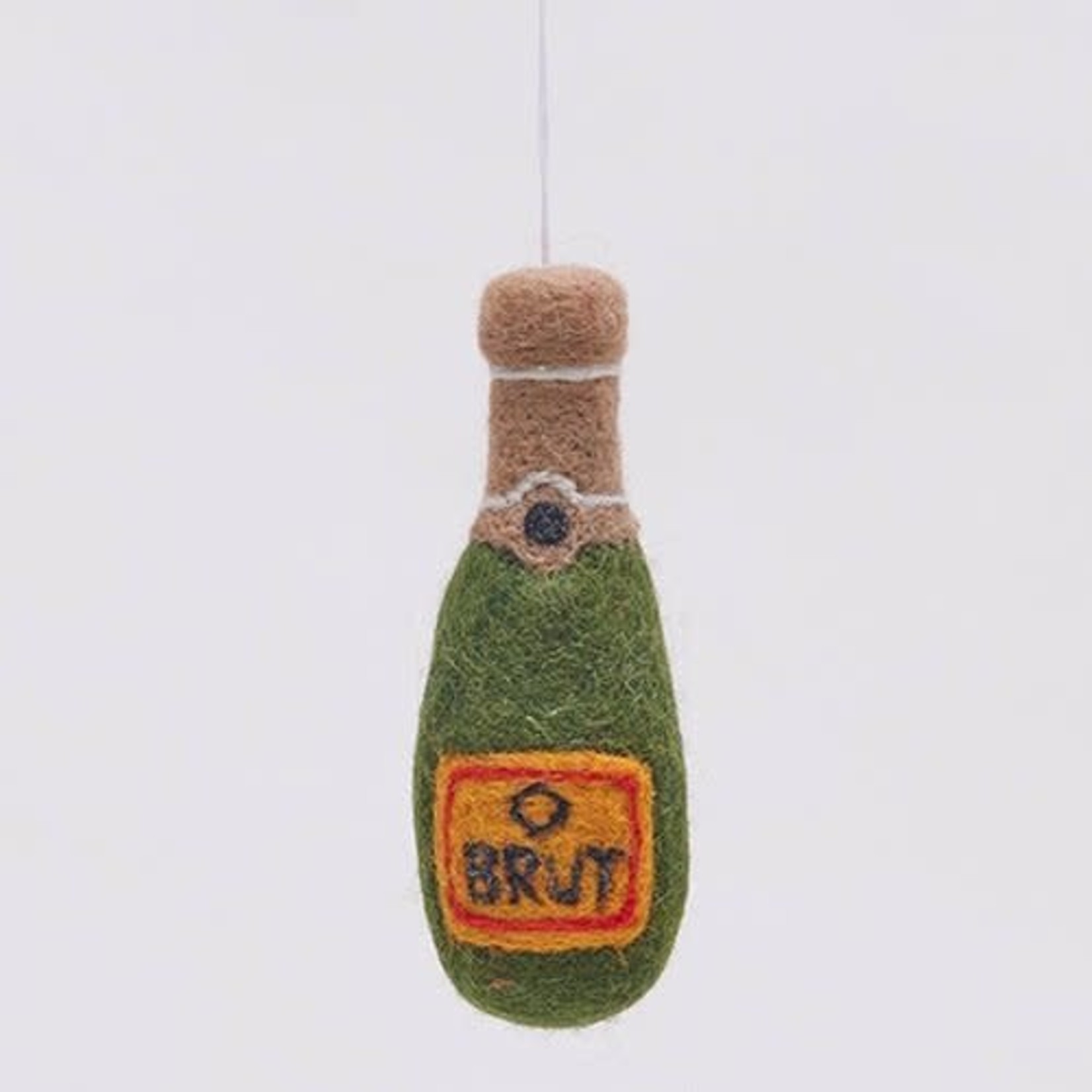 Rockflowerpaper Green Champagne Bottle Handmade Felt Ornament