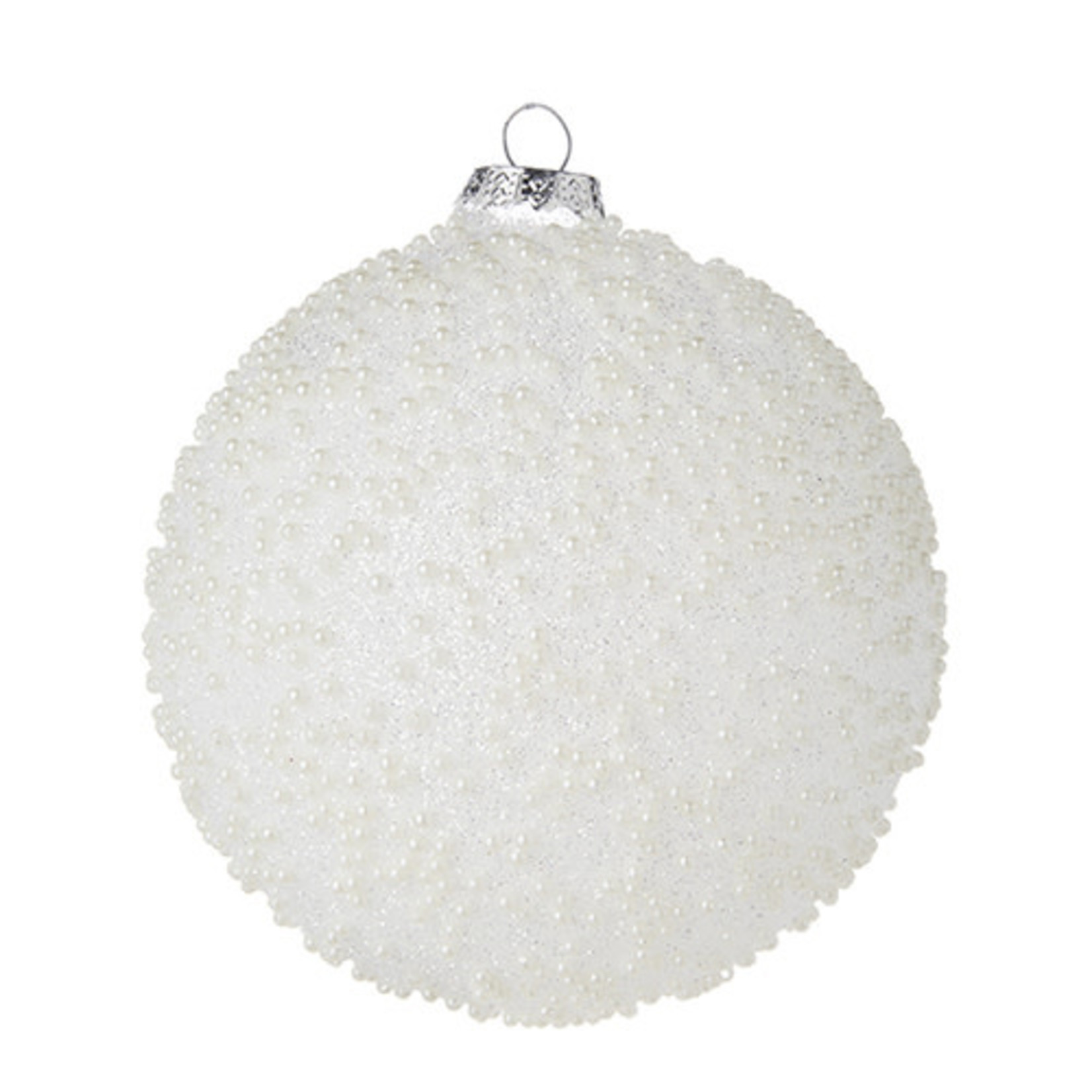RAZ Imports Pearl Beaded Glass Ball Ornament 5"