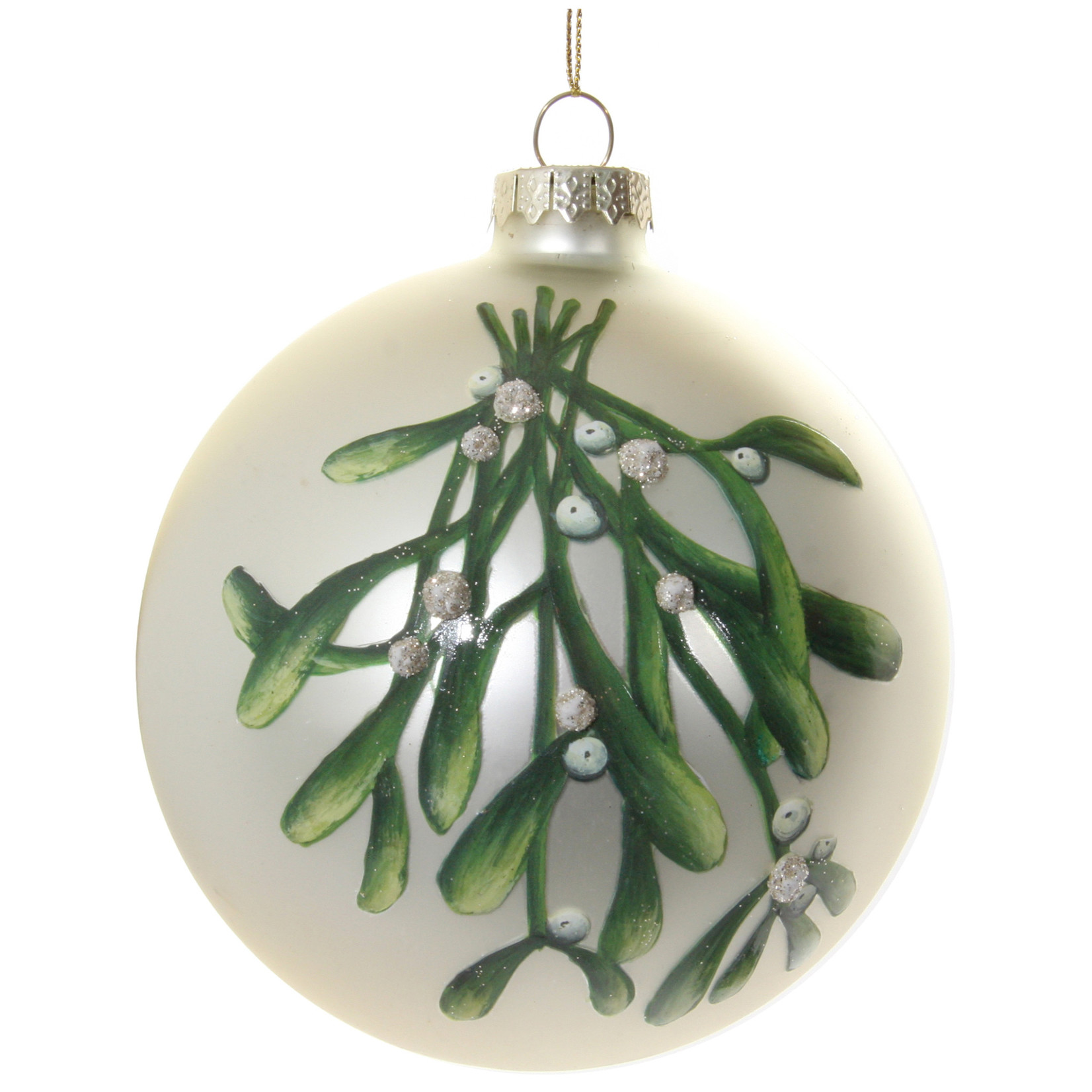 Shishi LLC Cream Mistletoe Glass Ball Ornament 5"