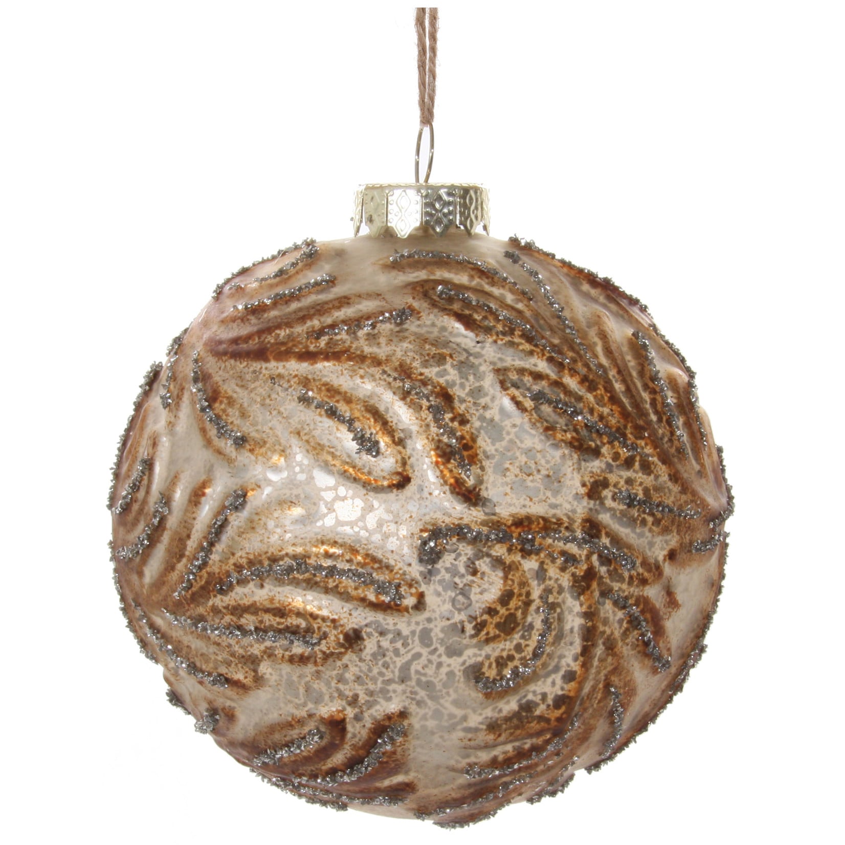 Shishi LLC Glass Ball Aged Gold Leaves Ornament 4.5"