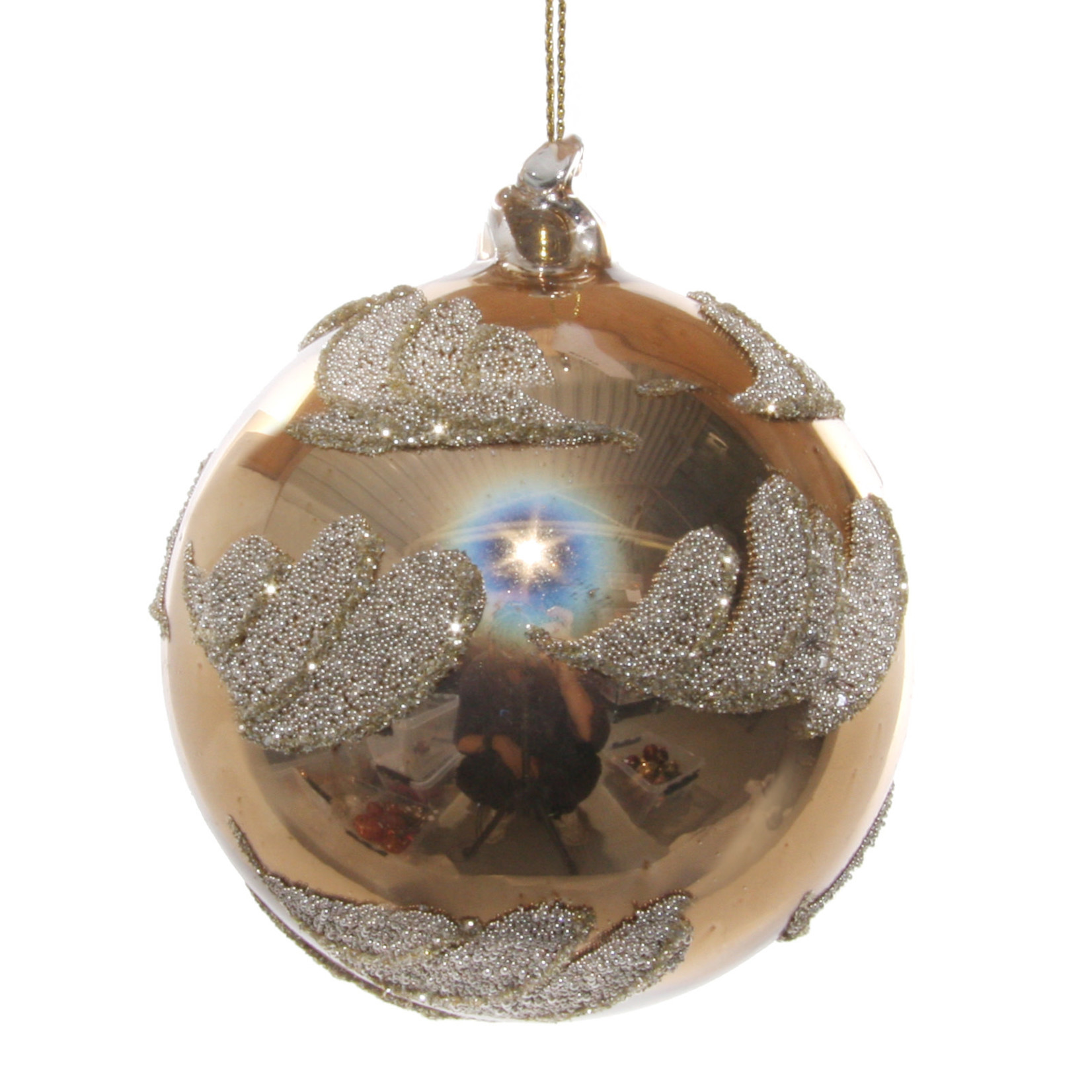 Shishi LLC Gold Glitter Shiny Leaves Glass Ball Ornament