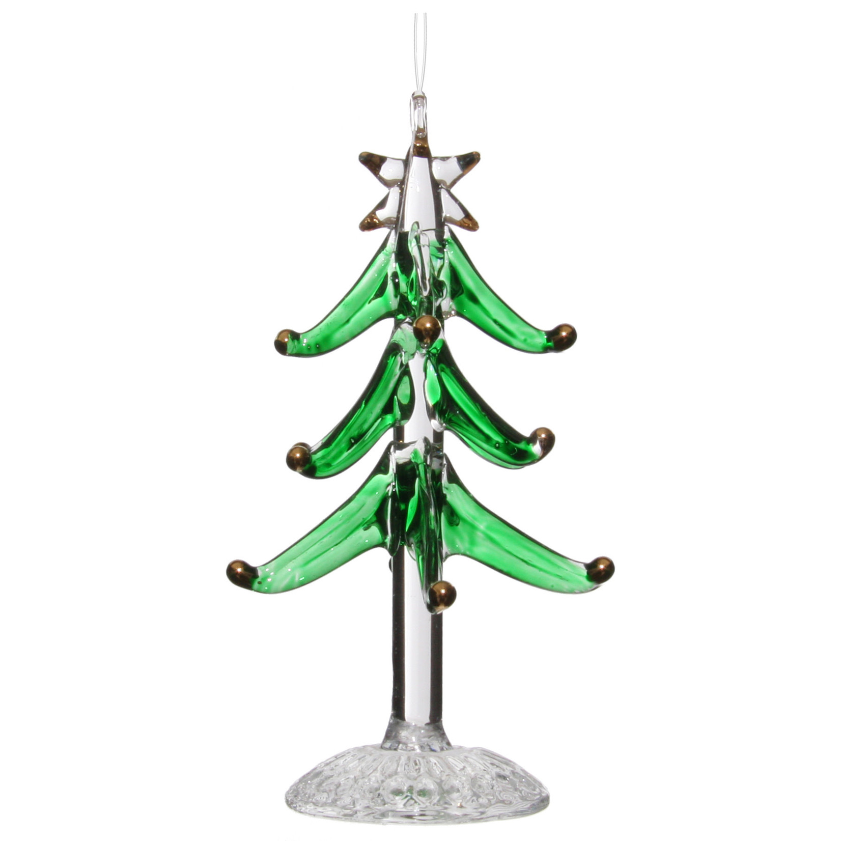Shishi LLC Green Glass Tree with Clear Gold Dots Ornament