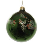 Shishi LLC Glass Ball Shiny Green Holly Deco Ornament 5"