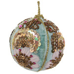 Shishi LLC Mint Green Velvet & Gold Sequin Floral Ball Ornament 3"