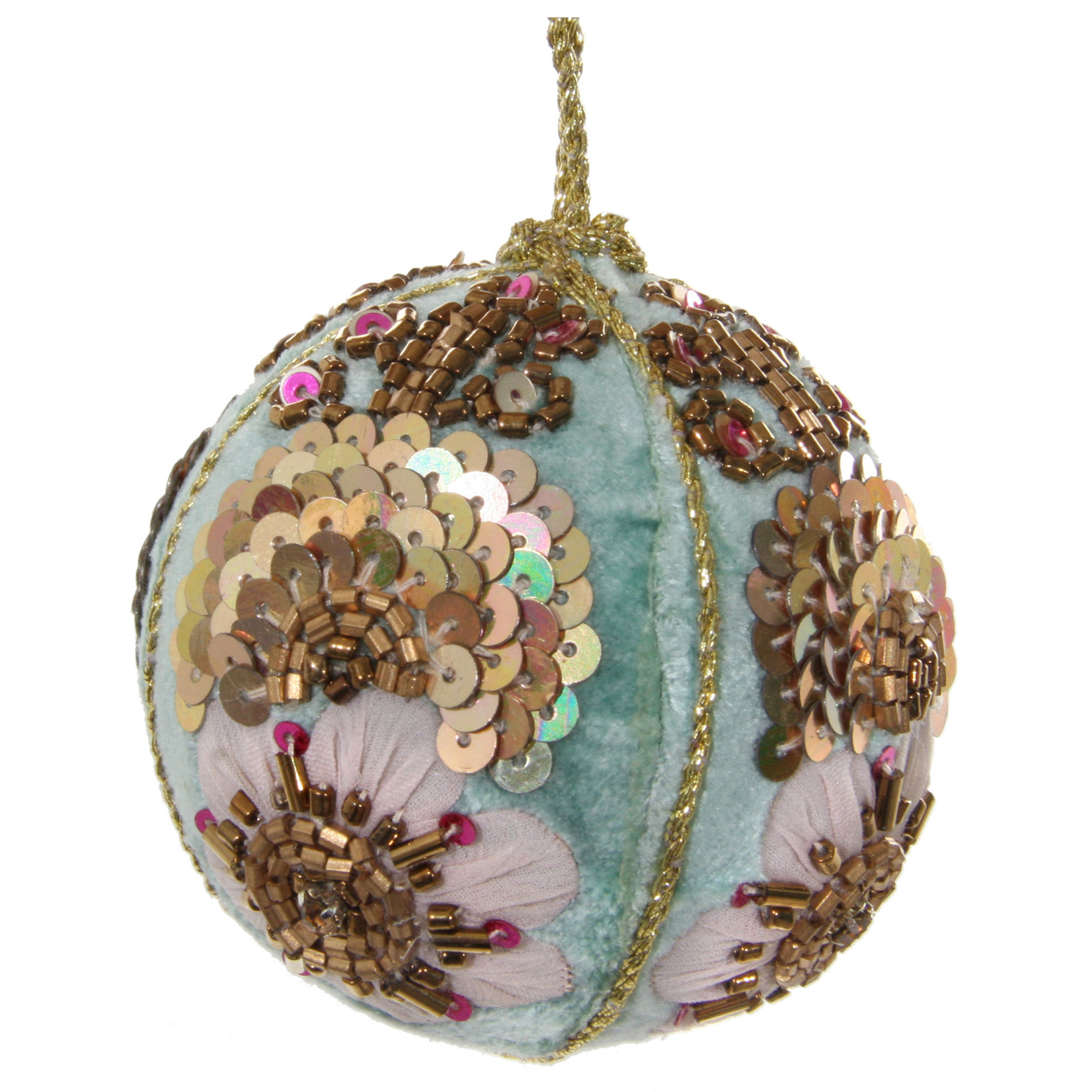 Shishi LLC Velvet Mint Floral Ball Ornament 3"