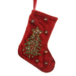 Shishi LLC Red Velvet Stocking with Beaded Tree Ornament