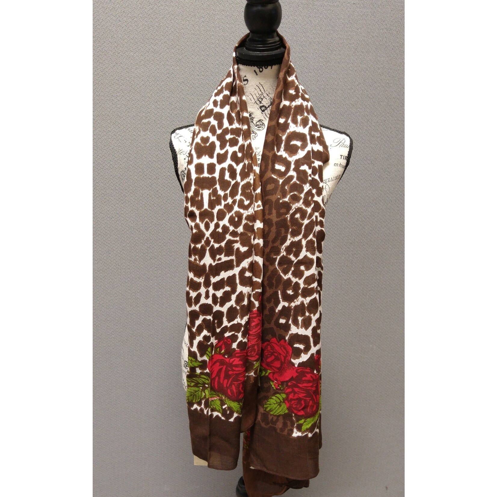 2CHIC Animal Print & Red Roses Scarf