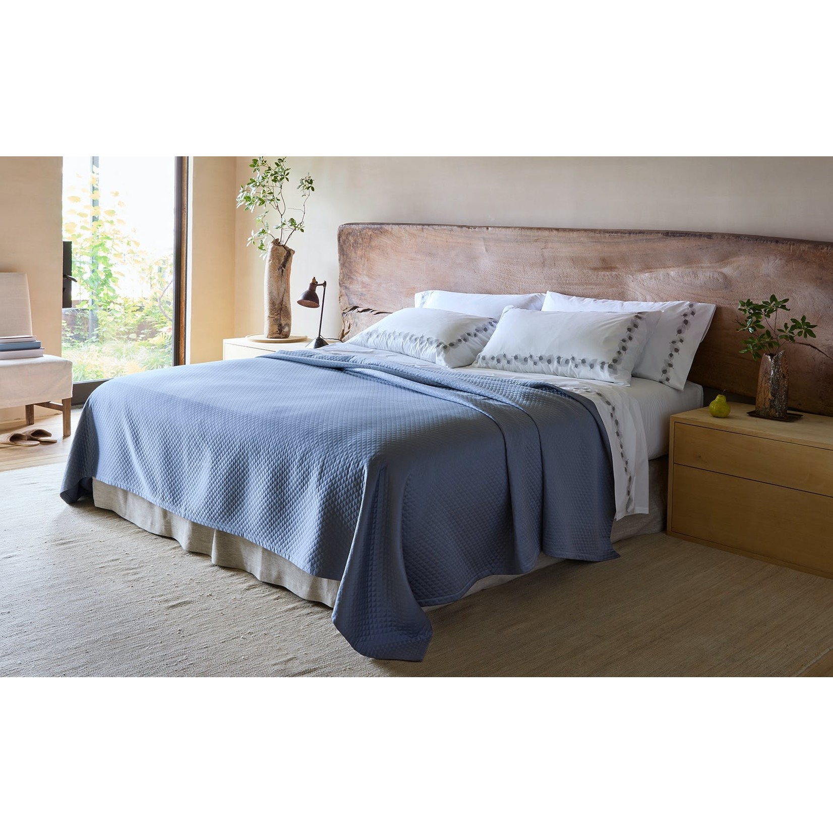 Matouk Petra King Coverlet Steel  Blue 112x97