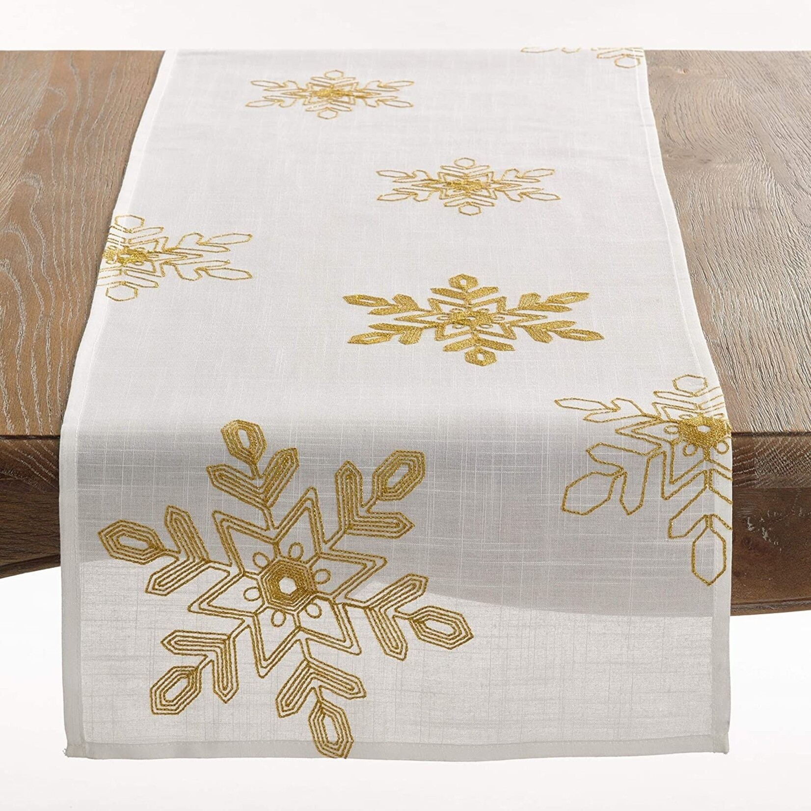 Saro Trading Company White Snowflake Tablecloth Runner