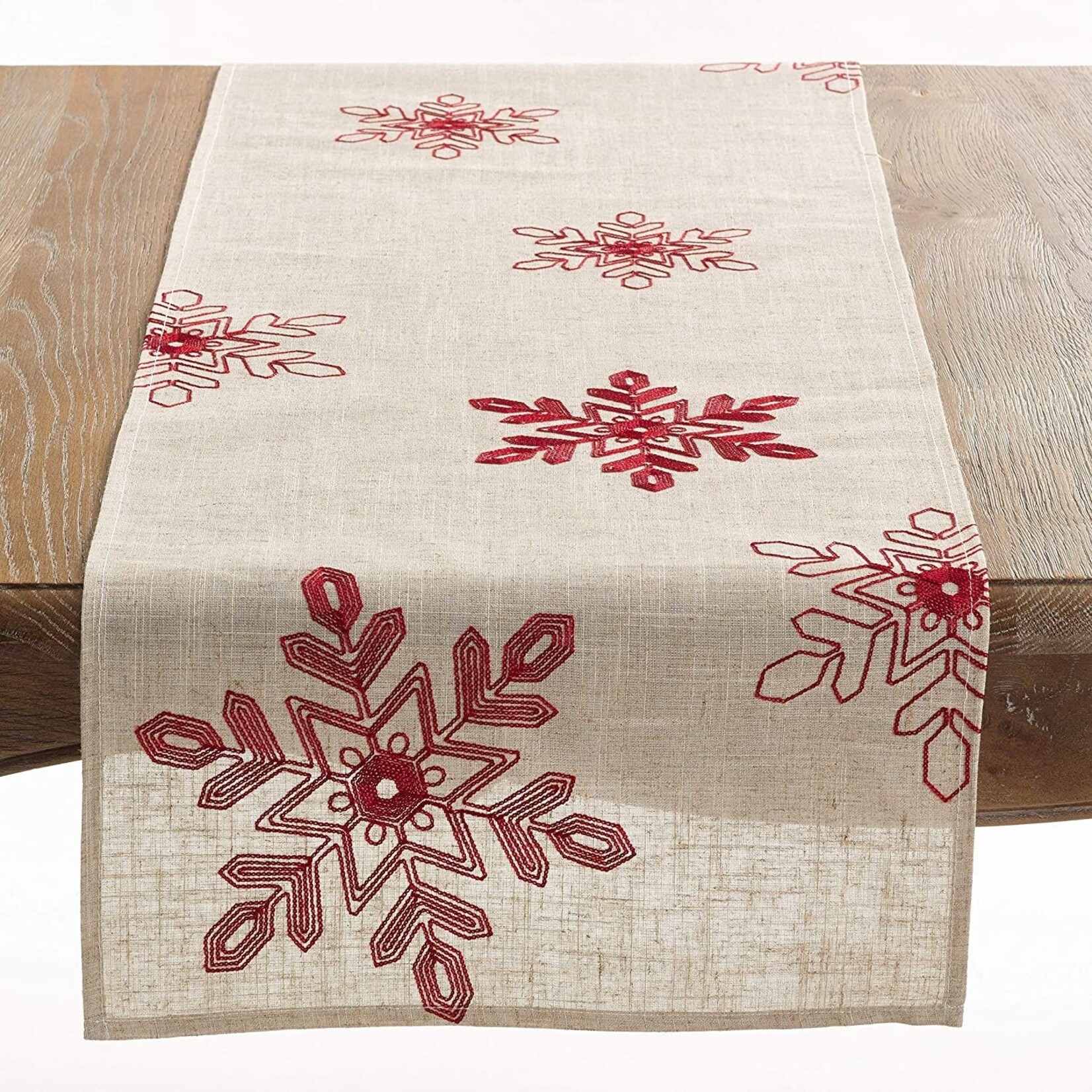 Saro Trading Company White Snowflake Tablecloth Runner