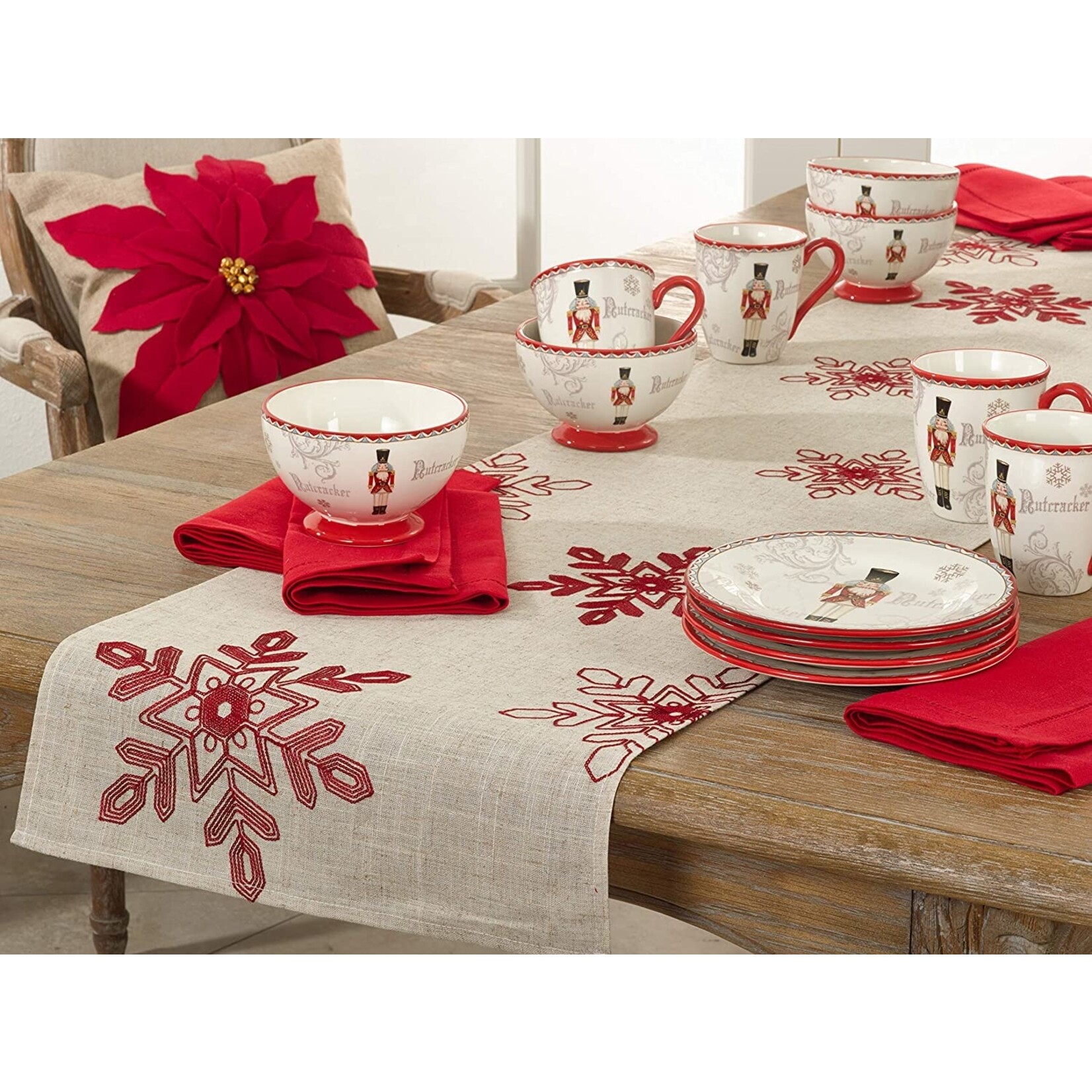 Saro Trading Company White Snowflake Tablecloth Runner