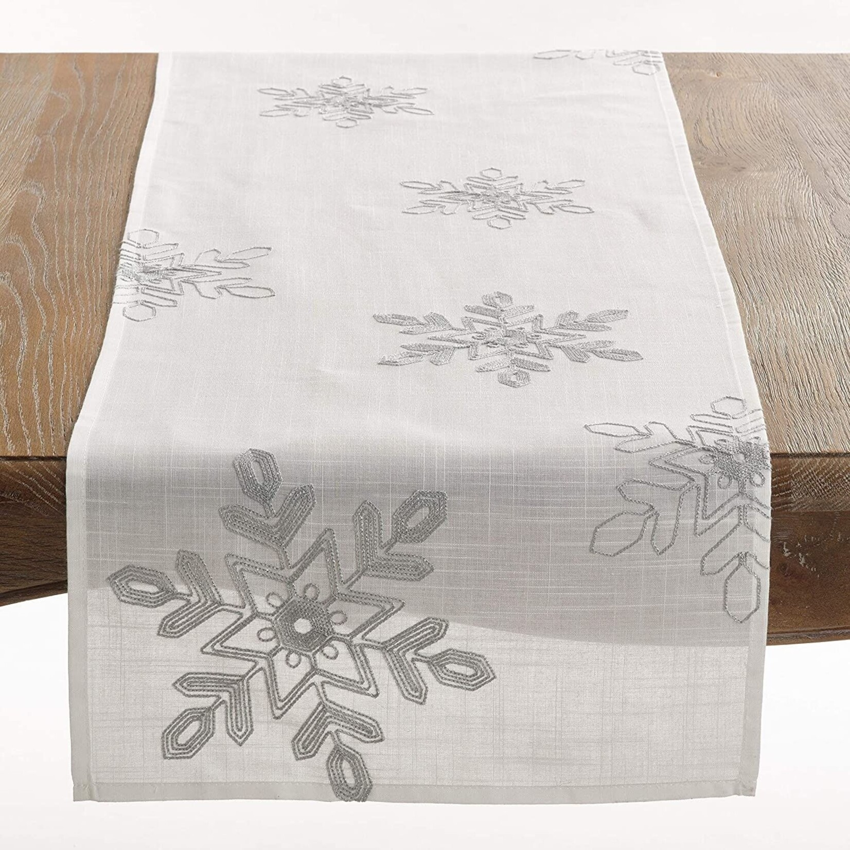 Saro Trading Company White Snowflake Tablecloth Runner