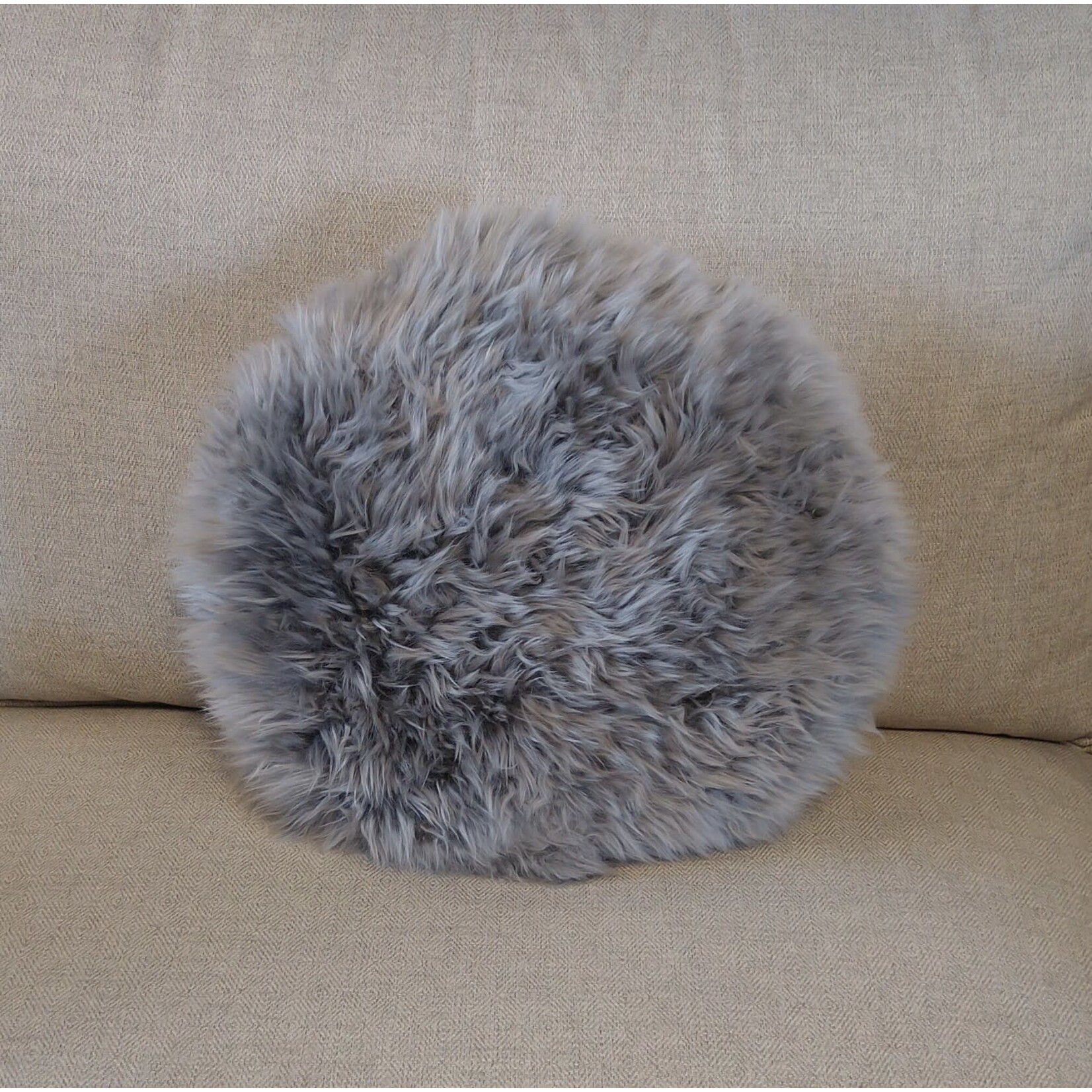 Tannery & Co. Merino Fur 16" Round Pillow Slate