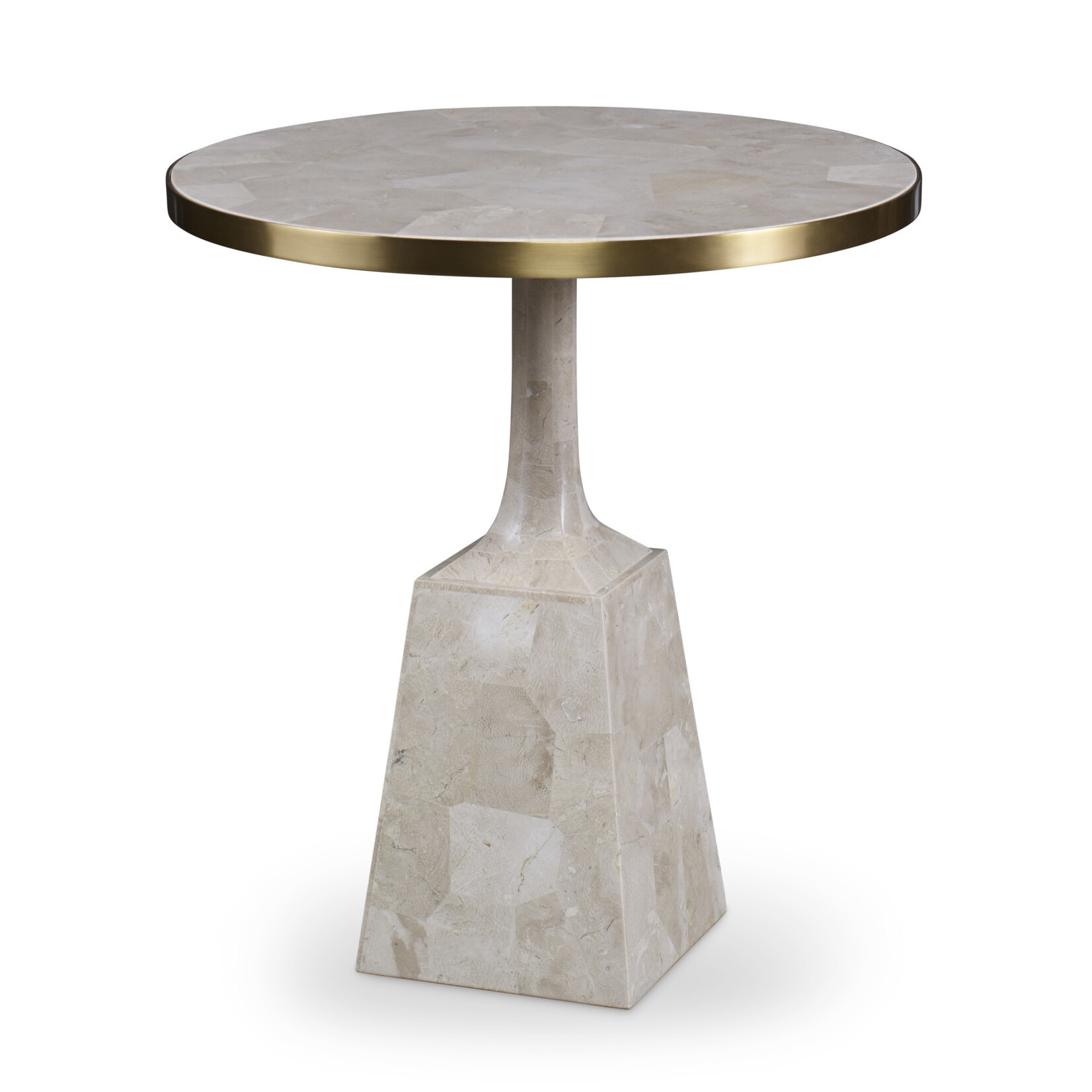 Maitland Smith Stone Pedestal Occasional Table White Fossil Stone Inlaid