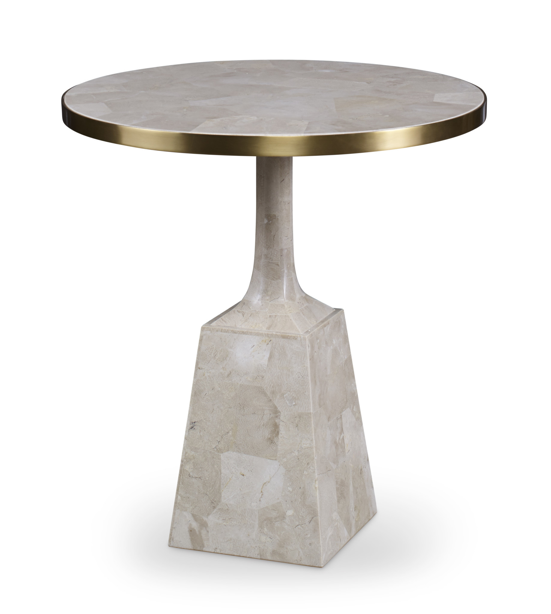 Maitland Smith Pedestal Occasional Table White Fossil Stone Inlaid