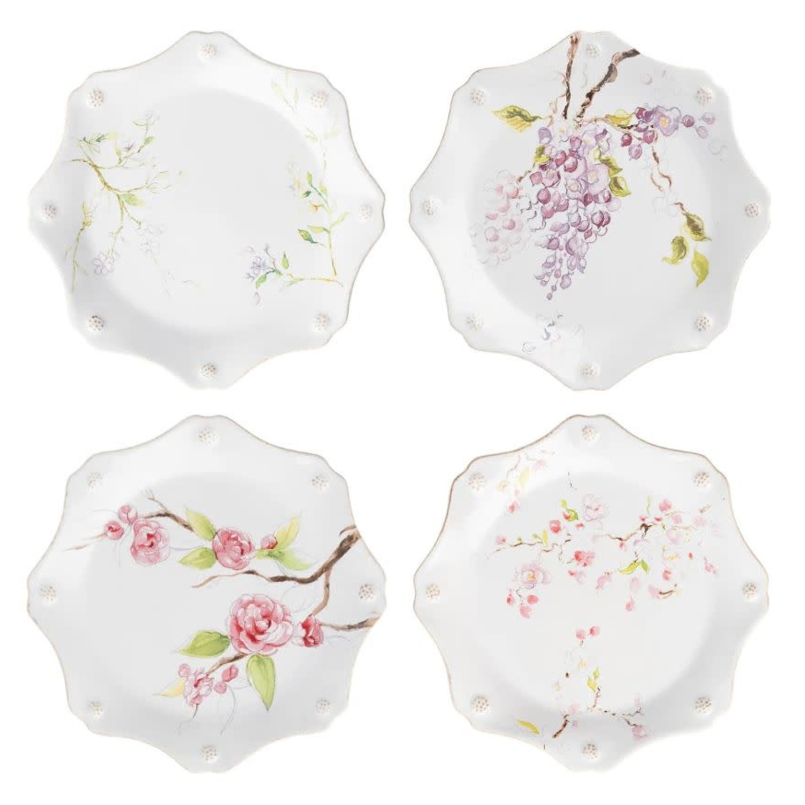 Juliska Berry & Thread White Floral Sketch Salad Plates Set of 4