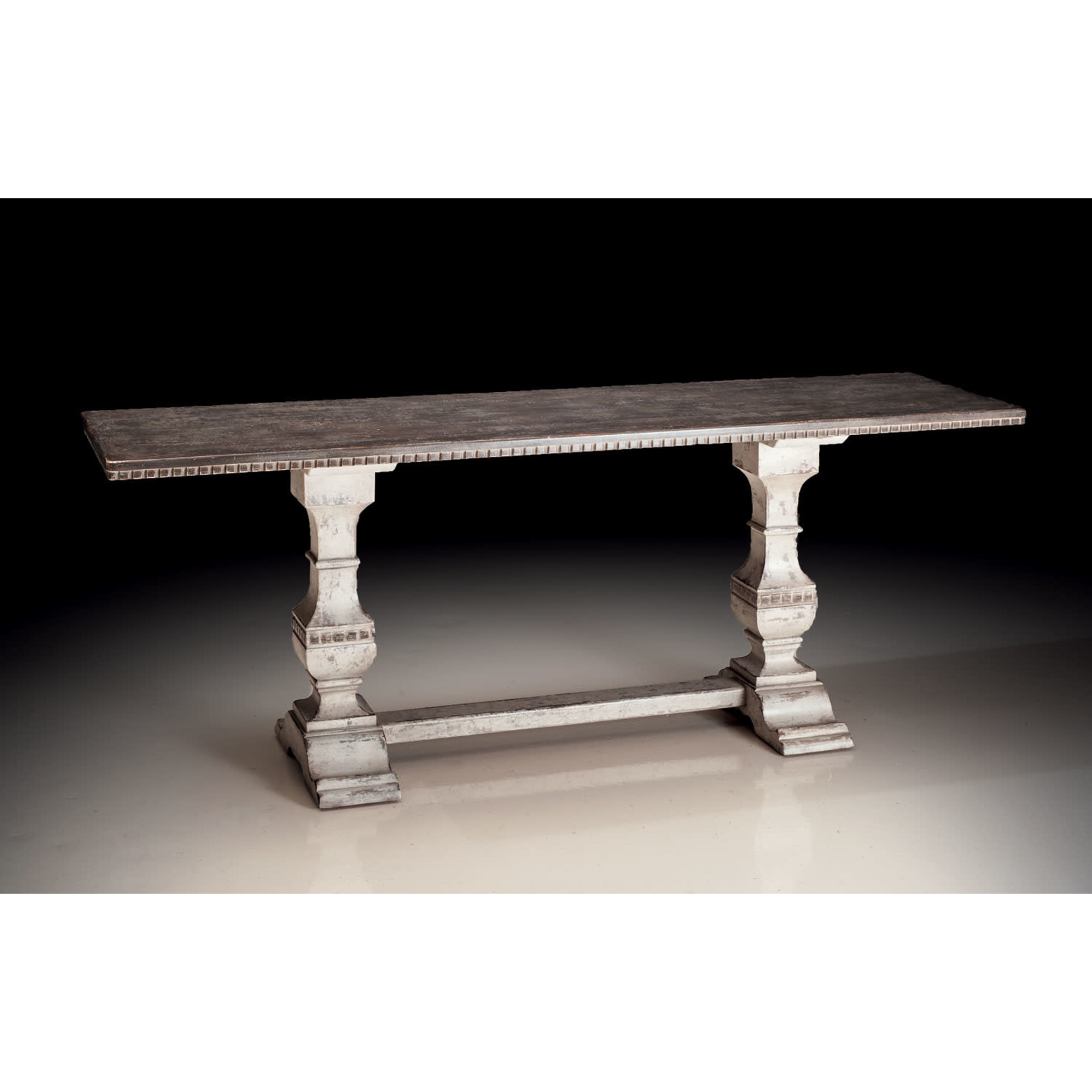 David Michael Painted Tuscan Gray/Antique White with Dentil Millwork Console Table