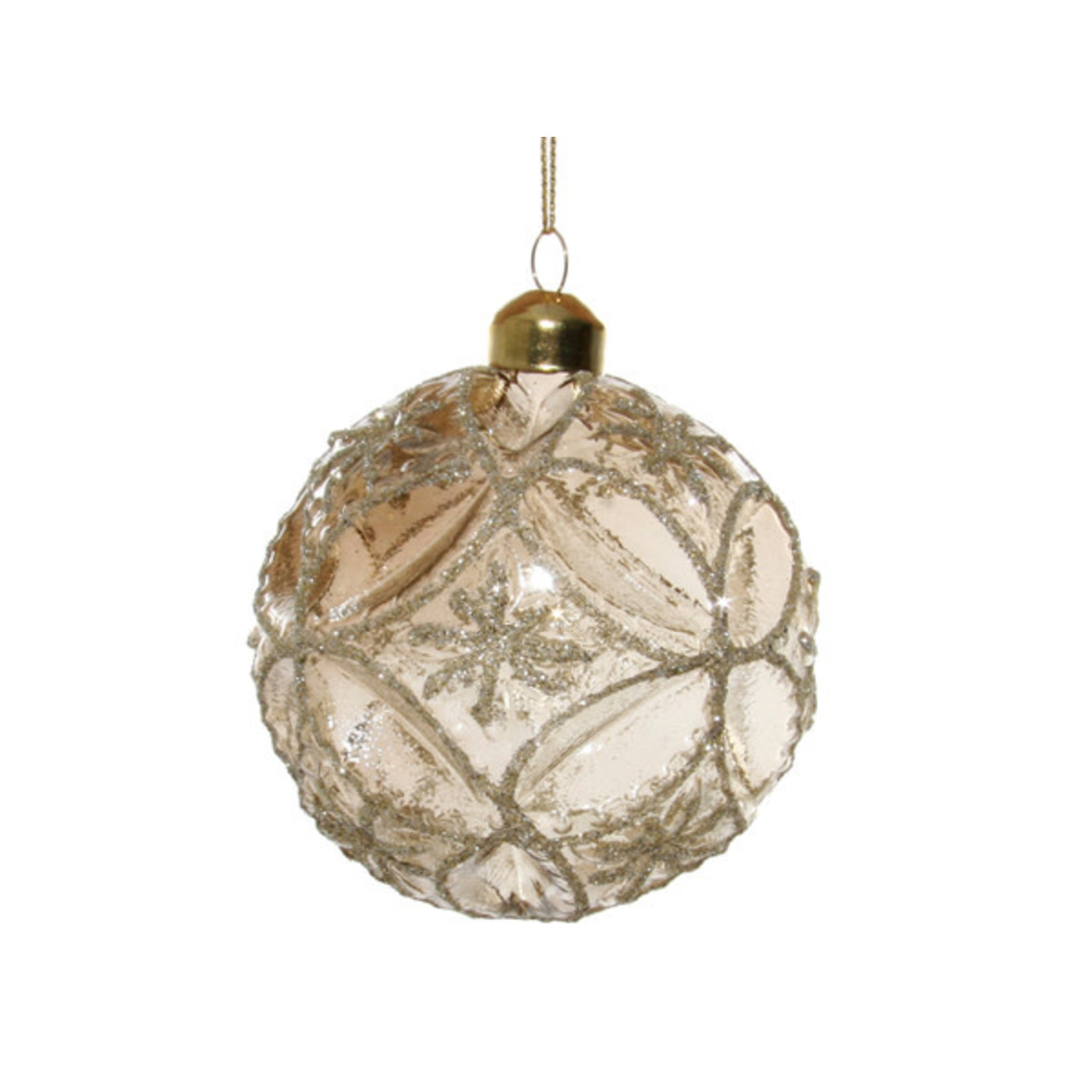 Shishi LLC Glass Ball Floral Grey Glitter Ornament 3"