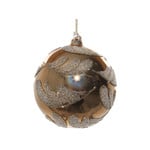 Shishi LLC Glass Ball Gold & Brown Glitter Beaded Leaves Ornament 4"
