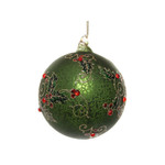 Shishi LLC Glass Ball Green & Red Holly Deco Ornament