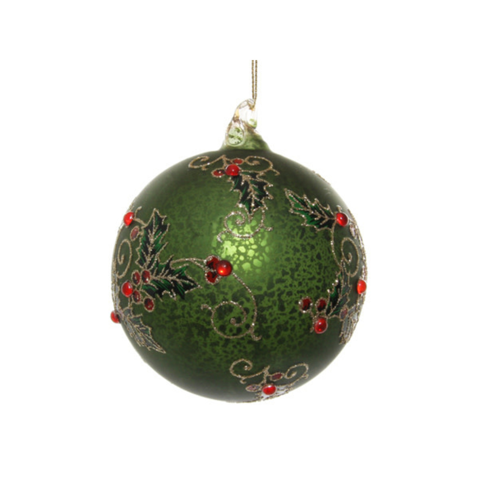 Shishi LLC Glass Ball Green & Red Holly Deco Ornament