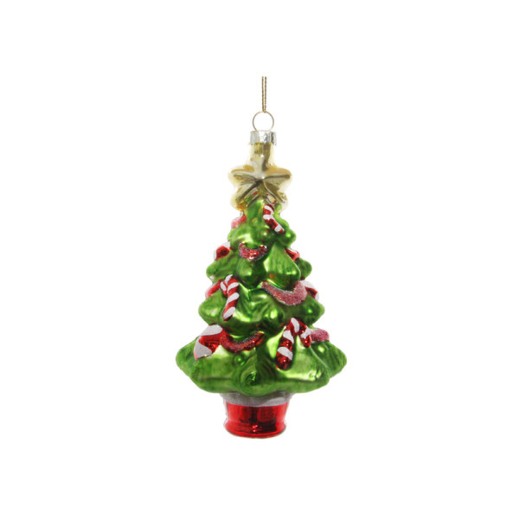 Shishi LLC Glass Green Christmas Tree with Candy Canes Ornament