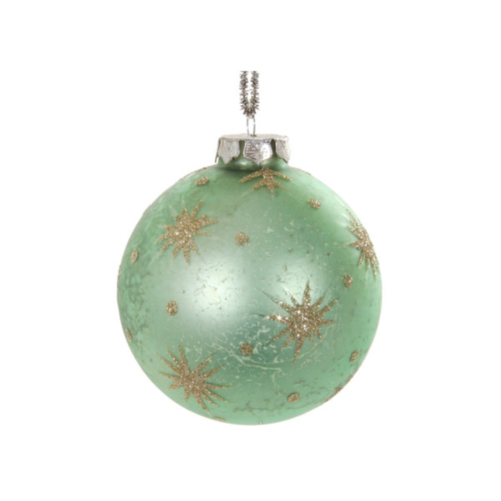 Shishi LLC Antique Green & Gold Stars Glass Ball Ornament 3"