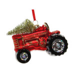 Shishi LLC Glass Red Tractor with Christmas Tree Ornament