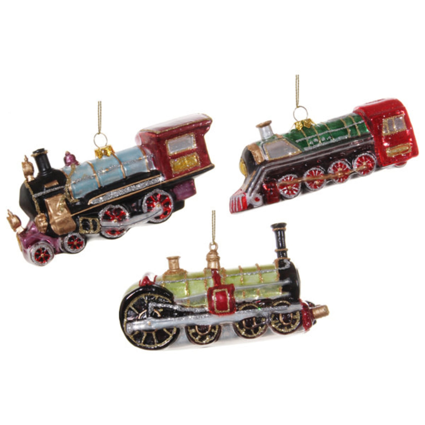 Shishi LLC Glass Train Light Green Ornament 5"